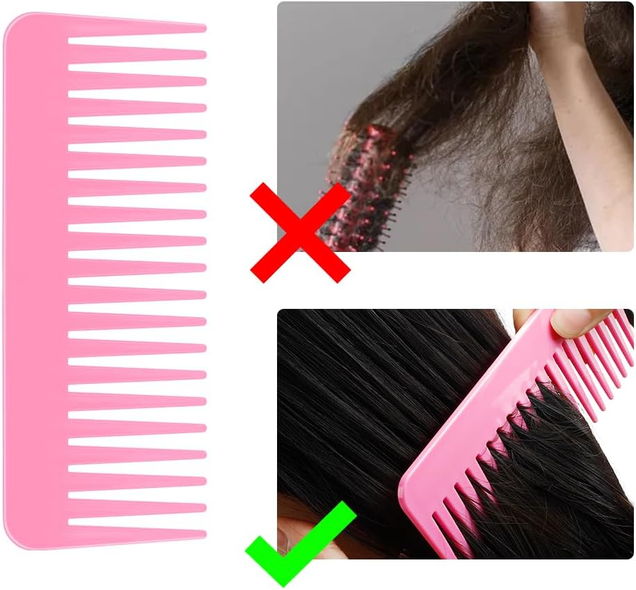 Wide Tooth Detangling Comb Set - 2PCS No-Handle Combs for Curly, Wet or Dry Hair, Shower Combs in Black and Light Pink