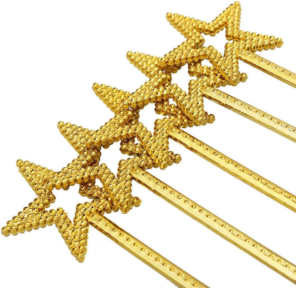 2Pcs 13 Inches Star Wand Costume Props Star Magic Wand Angel Fairy Wands Sticks for Birthday Party Halloween Cosplay Christmas Princess Role Play, Gold