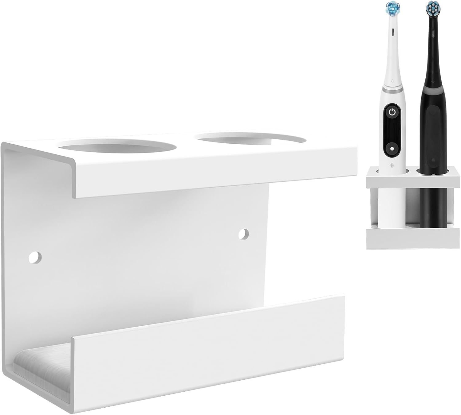 Linkidea Wall Mount Electric Toothbrush Holder for Bathroom, 2 Slots Aluminum Alloy Power Toothbrush Hanger, Self Adhesive Brush Organizer Compatible with Oral-B Io Series (Black)