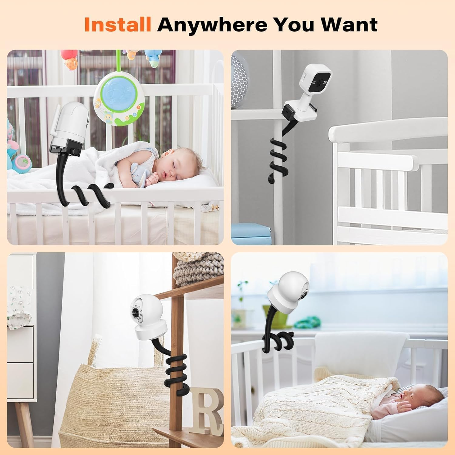 Uoffis Baby Monitor Mount, Camera Shelf, Flexible Camera Holder, Universal Compatible Size, Adjustable Crib & Furniture Attachment for Baby Monitors(Black) image number 3