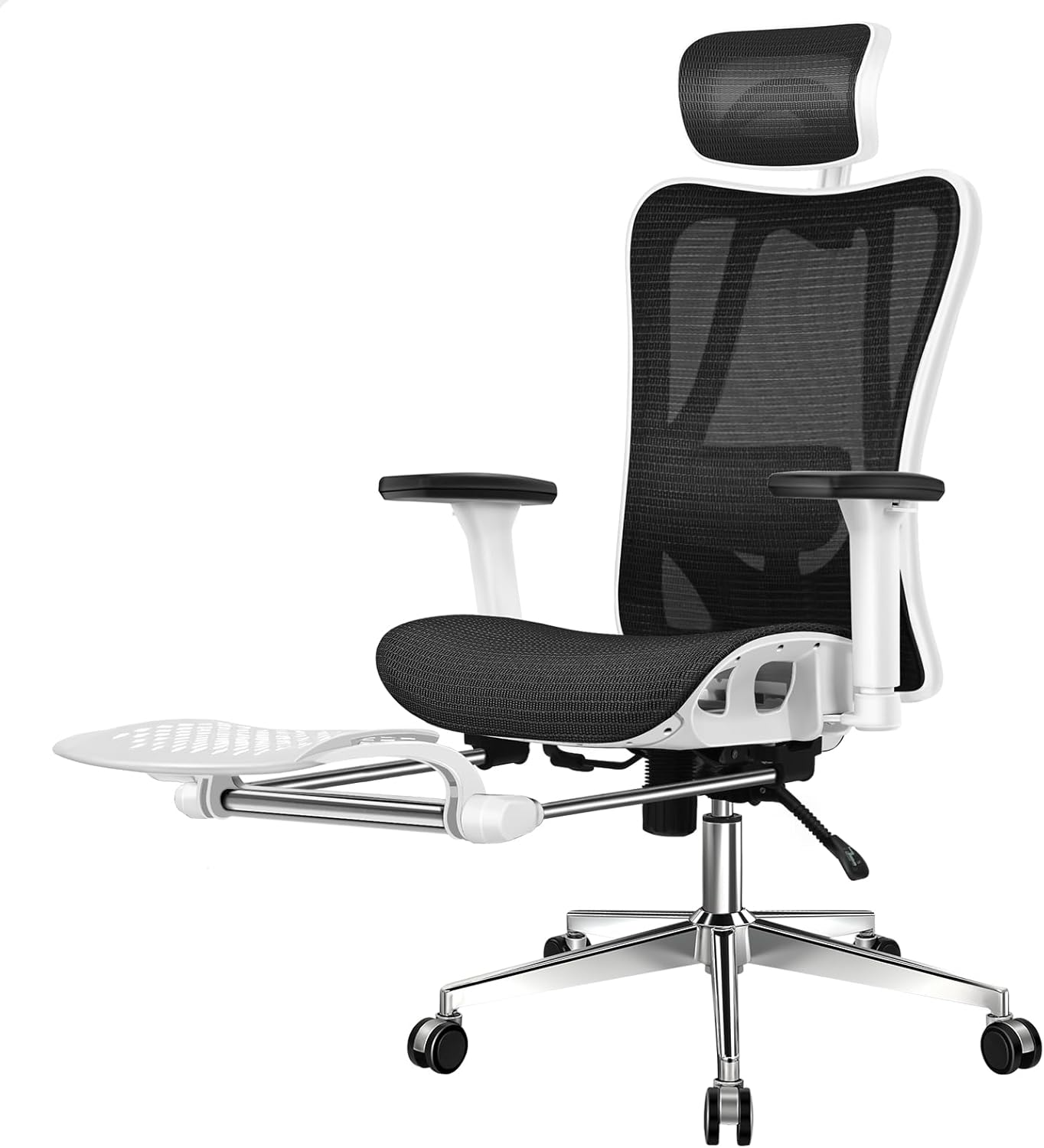 ALFORDSON Patton White Grey Mesh Gaming Chair for Executive Computer Desk, Recline Tilt Adaptive Back Support, Ergonomic Office Chair with 3D Adjustable Armrest and Headrest & Footrest, Max 180Kg