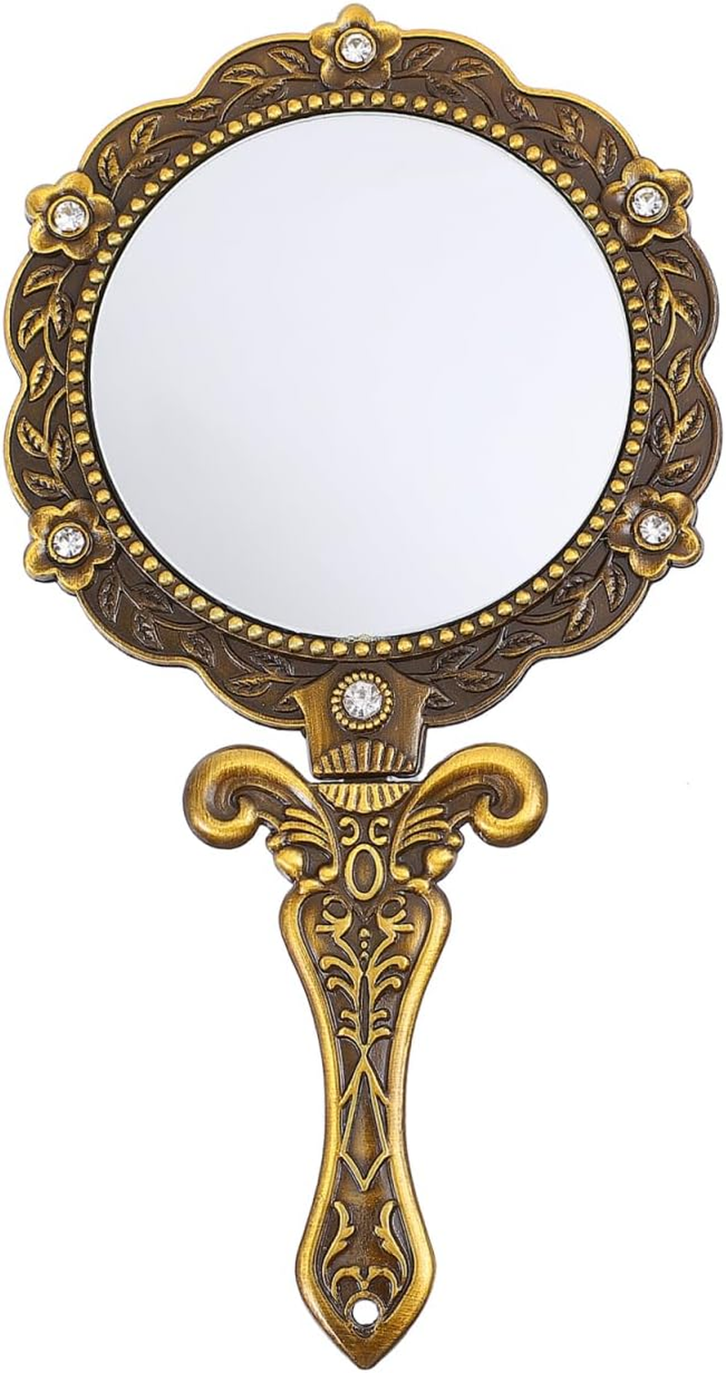 Uonlytech Vintage Hand Mirror Antique Handheld Mirror Antique Hand Mirrors with Handle for Face Makeup Cosmetic Mirror image number 1