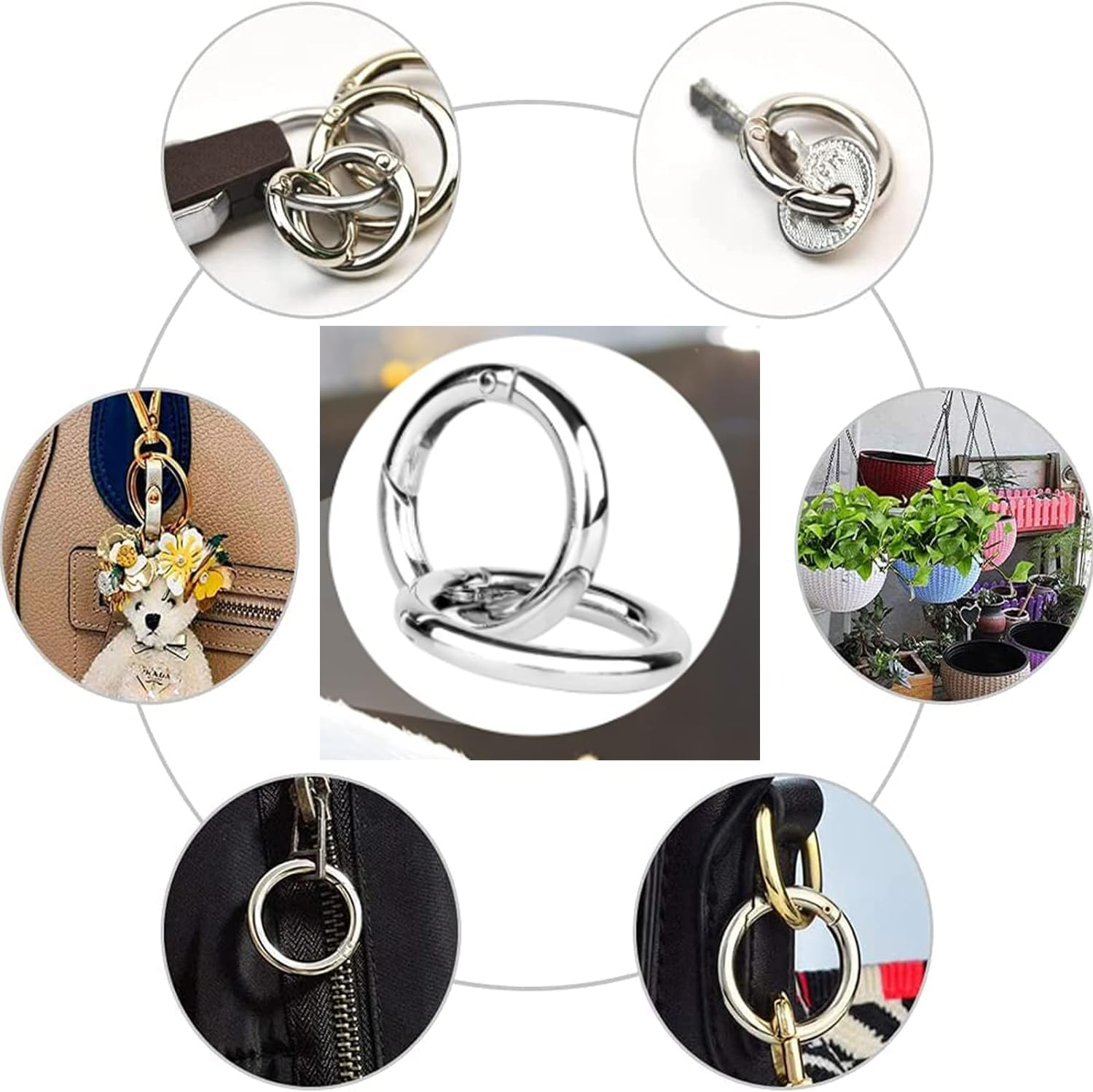 30Pcs Metal Spring O Rings round Carabiner Keyring, Betterjonny 28Mm Spring Keyrings Buckle Snap Clip Trigger for Keychain Bags Purse Craft DIY Accessories(3 Colors) image number 1