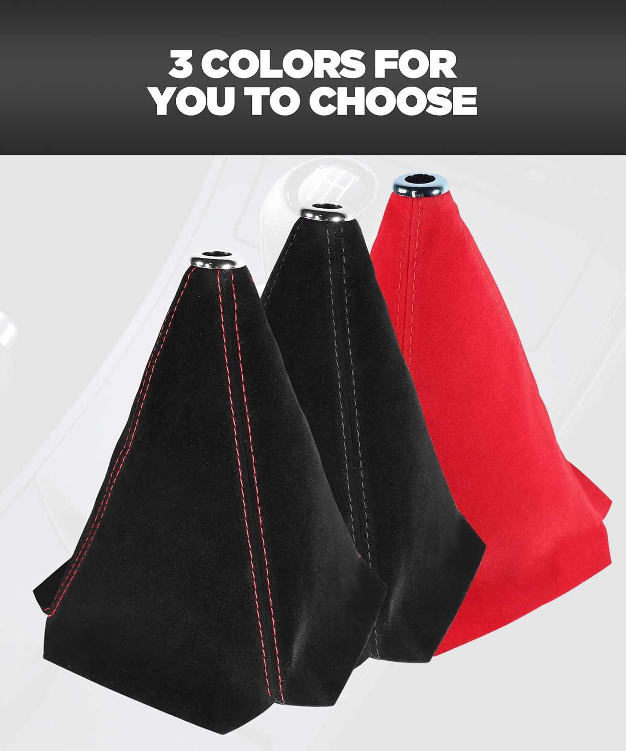 YAKEFLY Universal Car Shift Boots Shift Knob Dust Cover MT Gear Shift Cover,Pu Leather Shifter Boot Retainer Stick Shift Sleeve Gear Shifter Boot Gear Gaiter Cover (Black Suede/Stitching) - Black Suede/Stitching image number 4