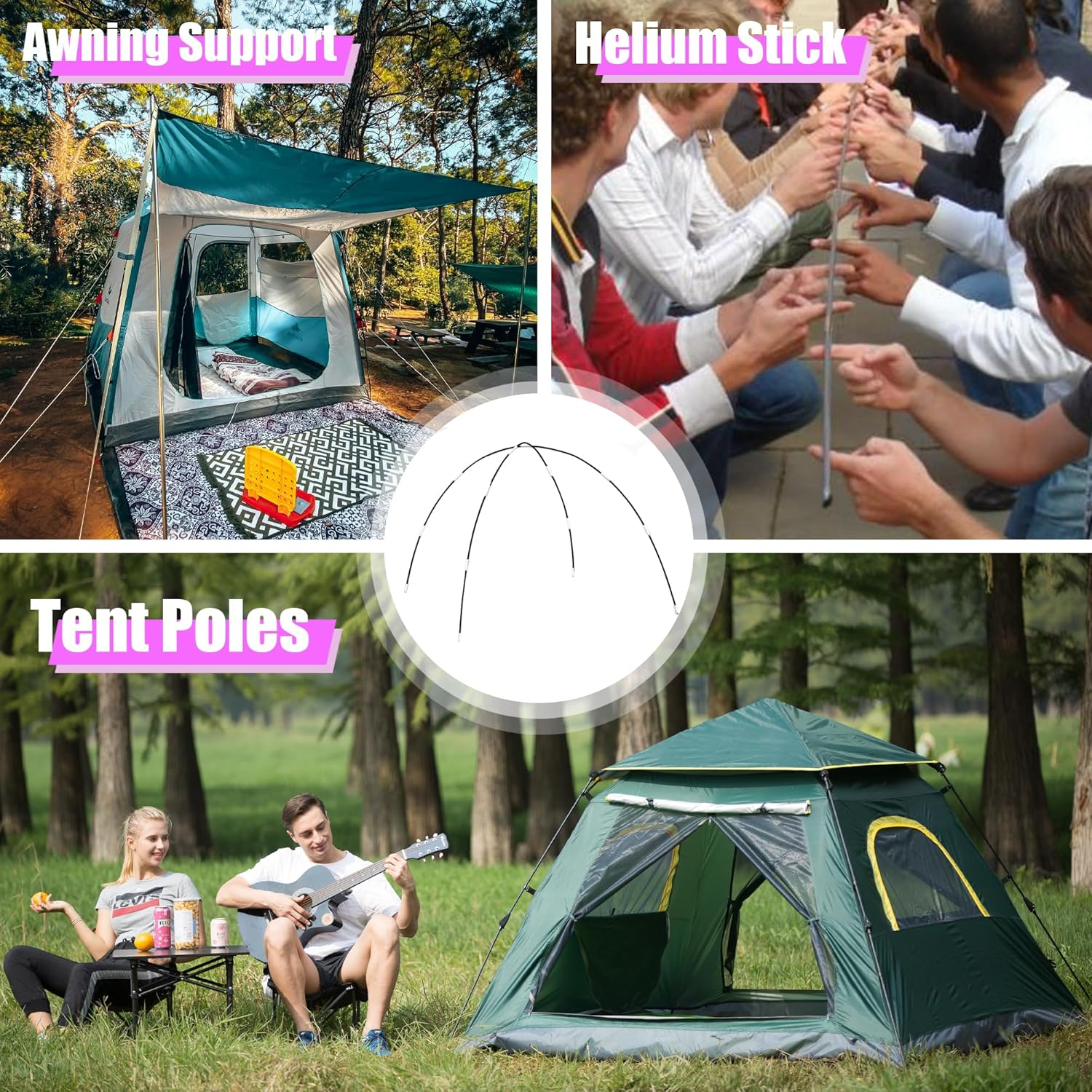 Betus Fibreglass Tent Poles Replacement - Pre-Assembled Black Tent Pole for Hiking & Camping - Easy to Install Outdoor Tent Repair Rod (11.9Ft) image number 3