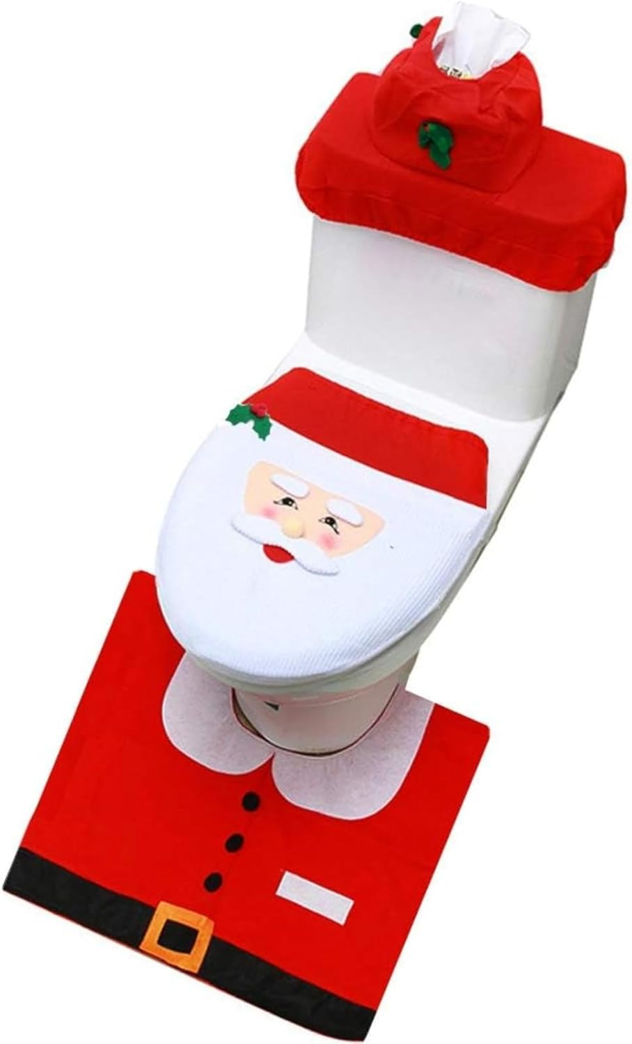 1 Set Christmas Toilet Seat Cover, Santa Claus Bathroom Decorations, Holiday Rug and Tank Cover, Xmas Home Indoor Decor image number 1