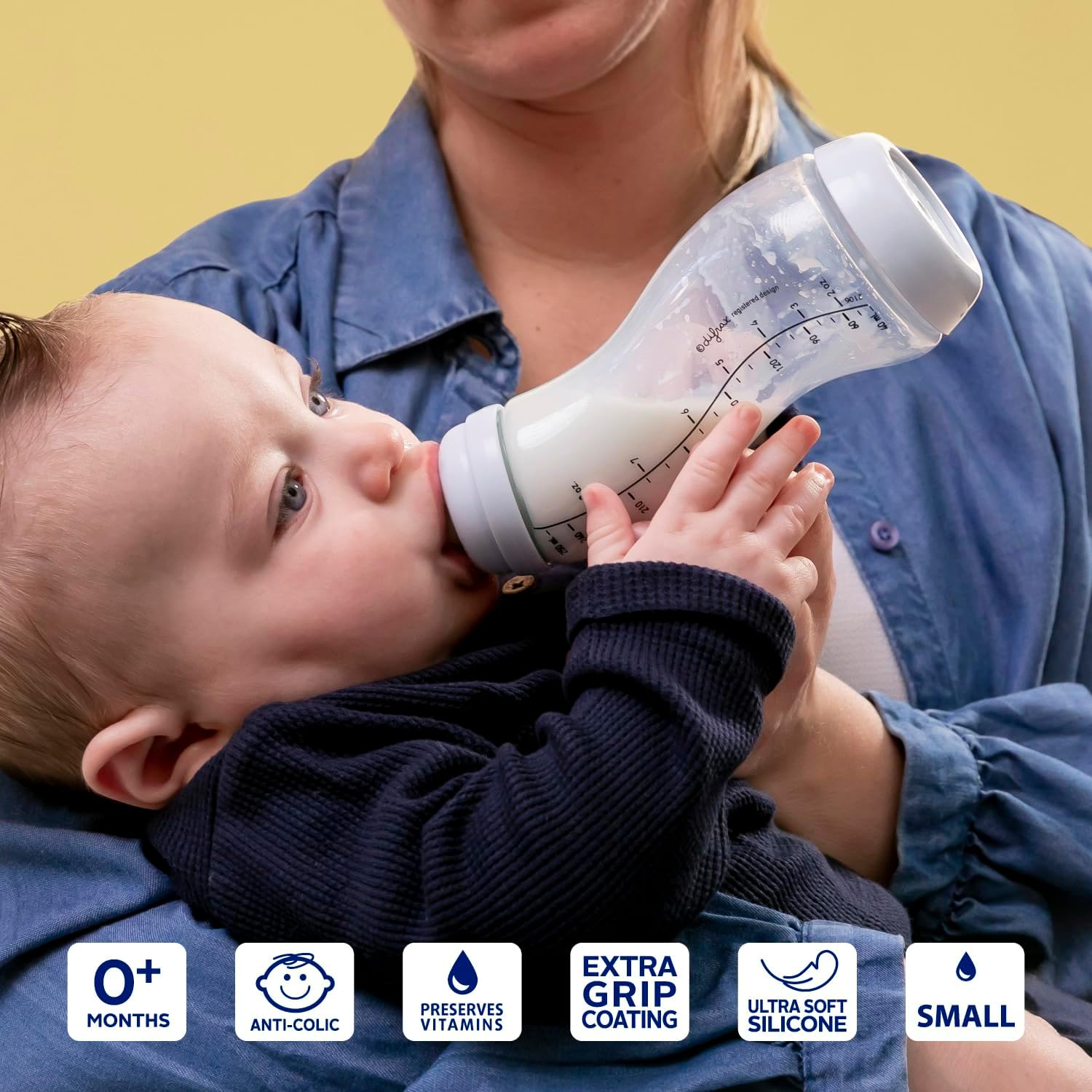 Difrax Feeding Bottle Set - Natural Pure Newborn 250 Ml - Anti-Colic System - Easy Acceptance - 1 X Light Blue S Feeding Bottle and 1 X White S Bottle - Unisex image number 4