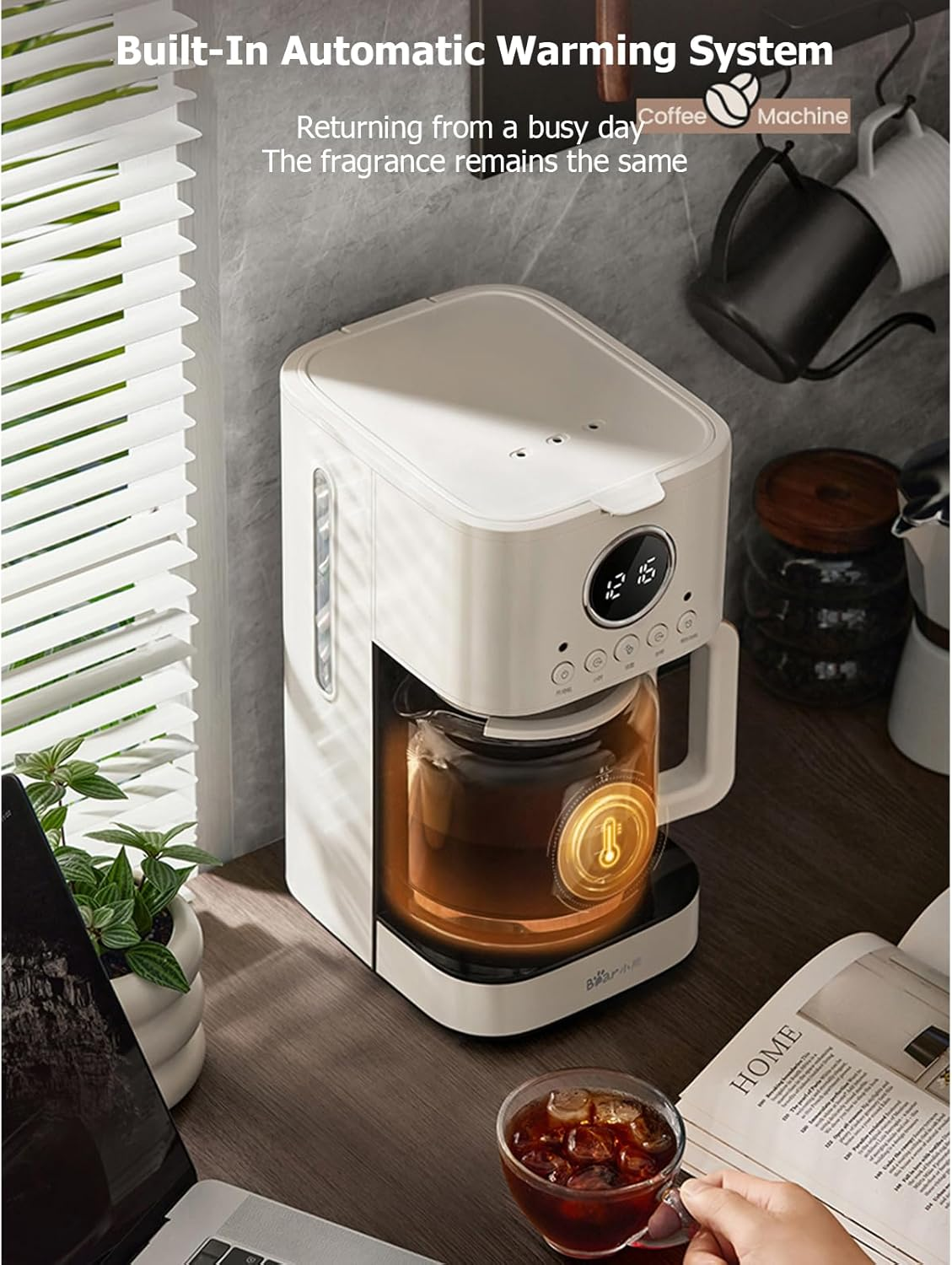 TECHBEAR Drip Coffee Maker Machine, 1.5L Programmable Coffee Machine with 24H Appointment, Regular & Strong Brew, Glass Carafe, Coffee Pot for Home, Office, Auto Shut off (CN Panel) image number 4
