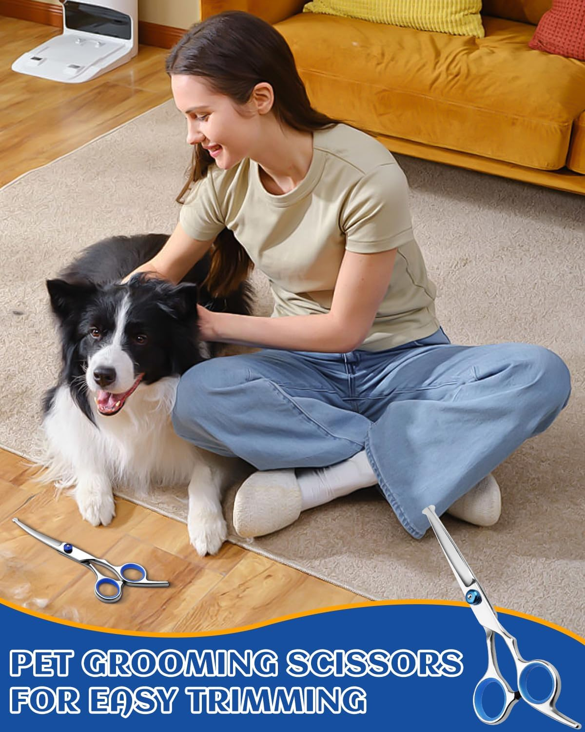 Dog Grooming Scissors - Curved Pet Grooming Shears with Safety round Tips, Professional Stainless Steel Pet Scissor for Cats Dogs Trimming Face and Paws image number 3