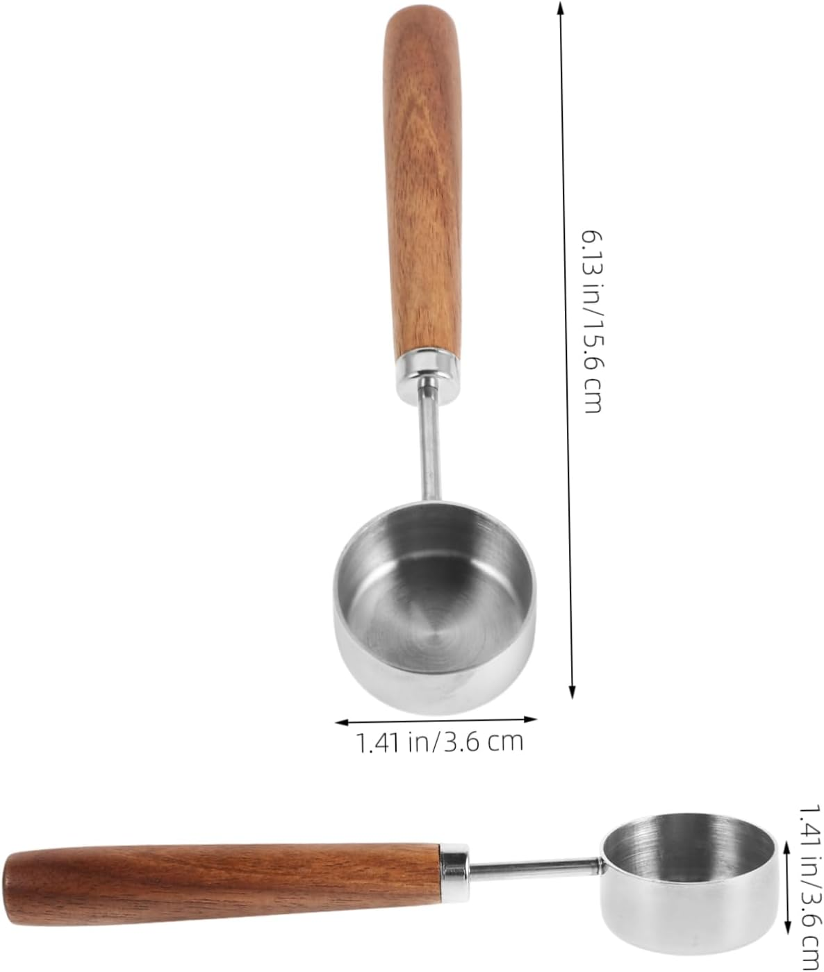 BUGUUYO Stainless Steel Coffee Measuring Scoop with Walnut Wood Handle, 15Ml Espresso Spoon and Tea Scoop for Loose Tea and Sugar, Long Handle Powder Measuring Spoon for Home Brewing