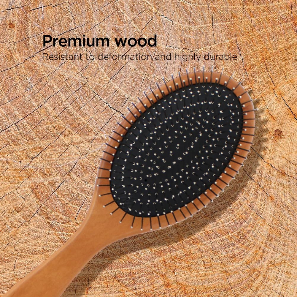 GLGL Wet Brush with Classic Wooden Handle. Detangler Hair Brush with Soft Metal Bristles & Soft Cushion Pad - Scalp Massaging Comb for Tangled and Wet Hair image number 2