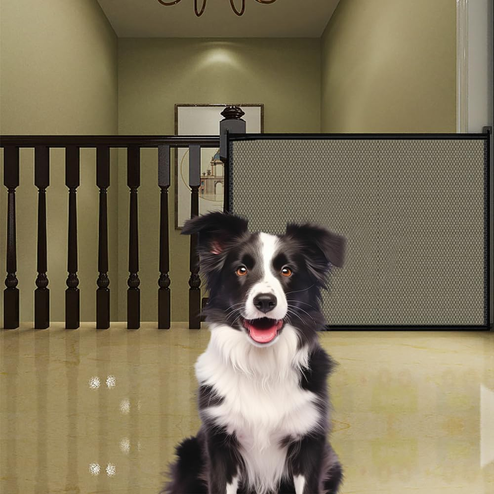 TOMVAES Pet Safety Guard Mesh Dog Gate,Portable Folding Mesh Magic Gate, Safety Gate,Safe Guard Install Anywhere,Ideal for Corridors, Stairs, Balconies,72 * 120Cm,Black image number 4