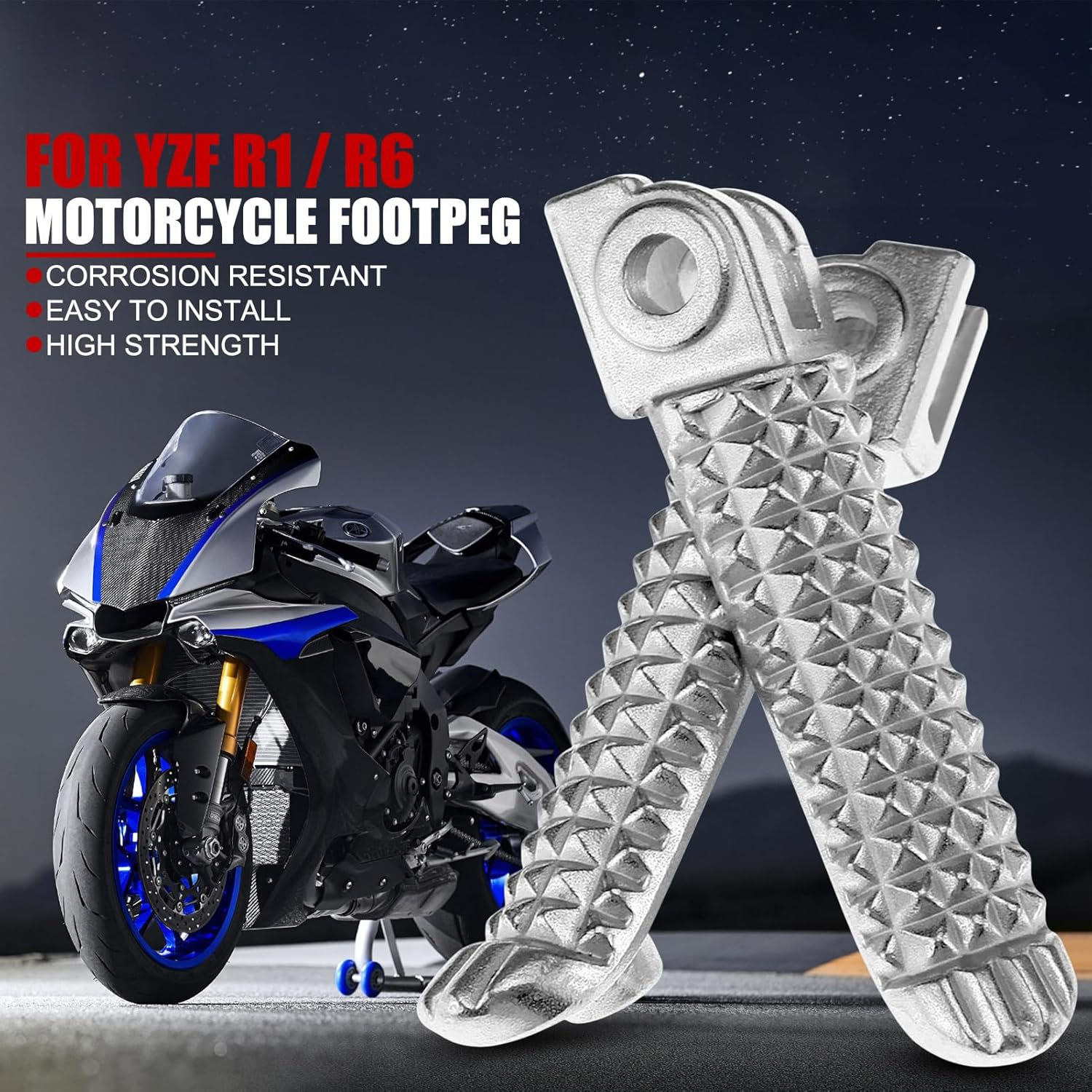 EVTSCAN 1 Pair Titanium Alloy Motorcycle Footpeg for YZF R1 2002-2012 and YZF R6 2003-2011, Direct Bolt-On Replacement for R1 R6 MT09 MT07