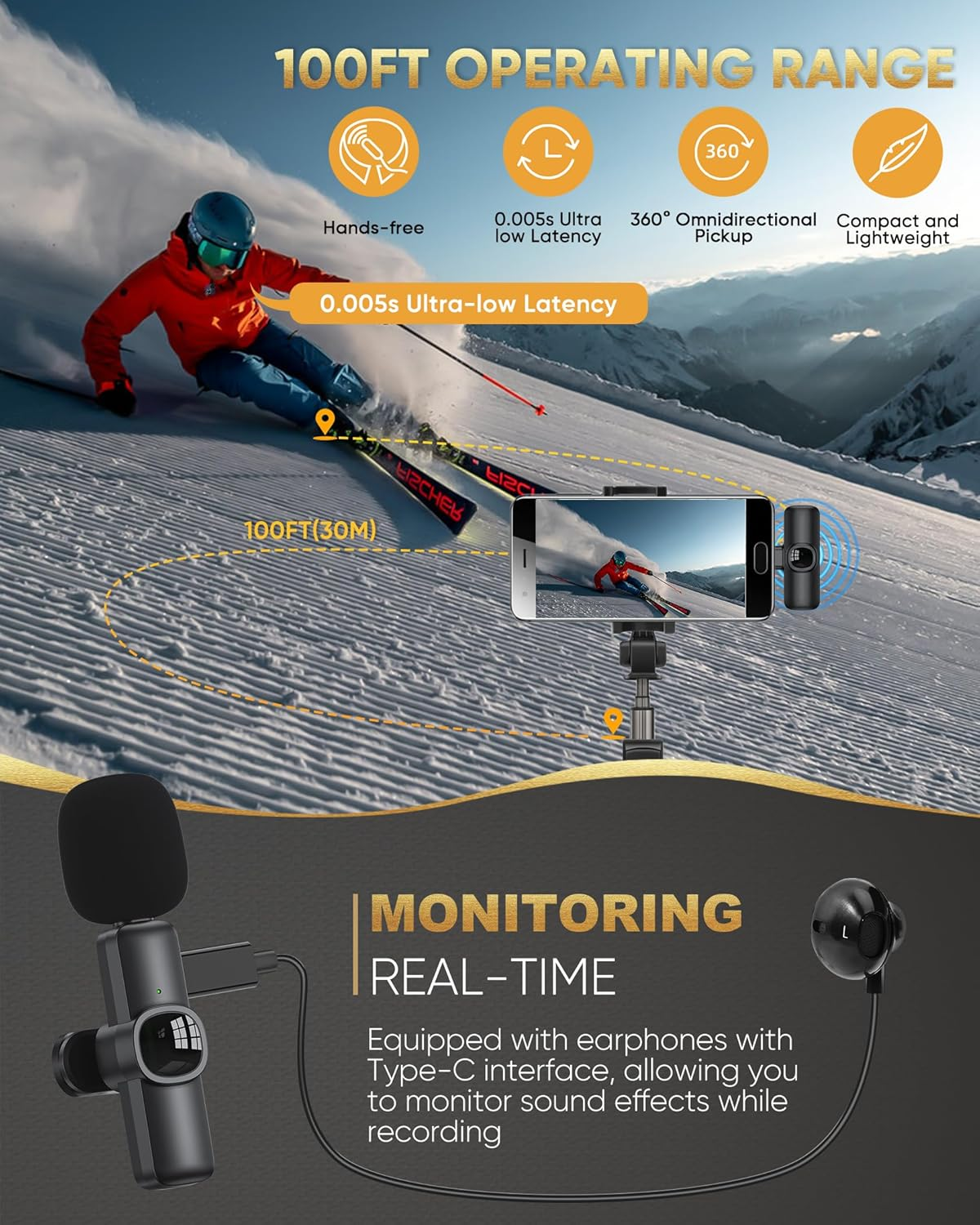 Wireless Lavalier Microphone for Iphone/Android Phone/Laptop/Pc, IUMAKEVP 360&deg; Adjustable Clip on Microphone with 100FT Transmission Distance and Noise Cancellation for Vlog, Interview, Tiktok (2 Mic) image number 4