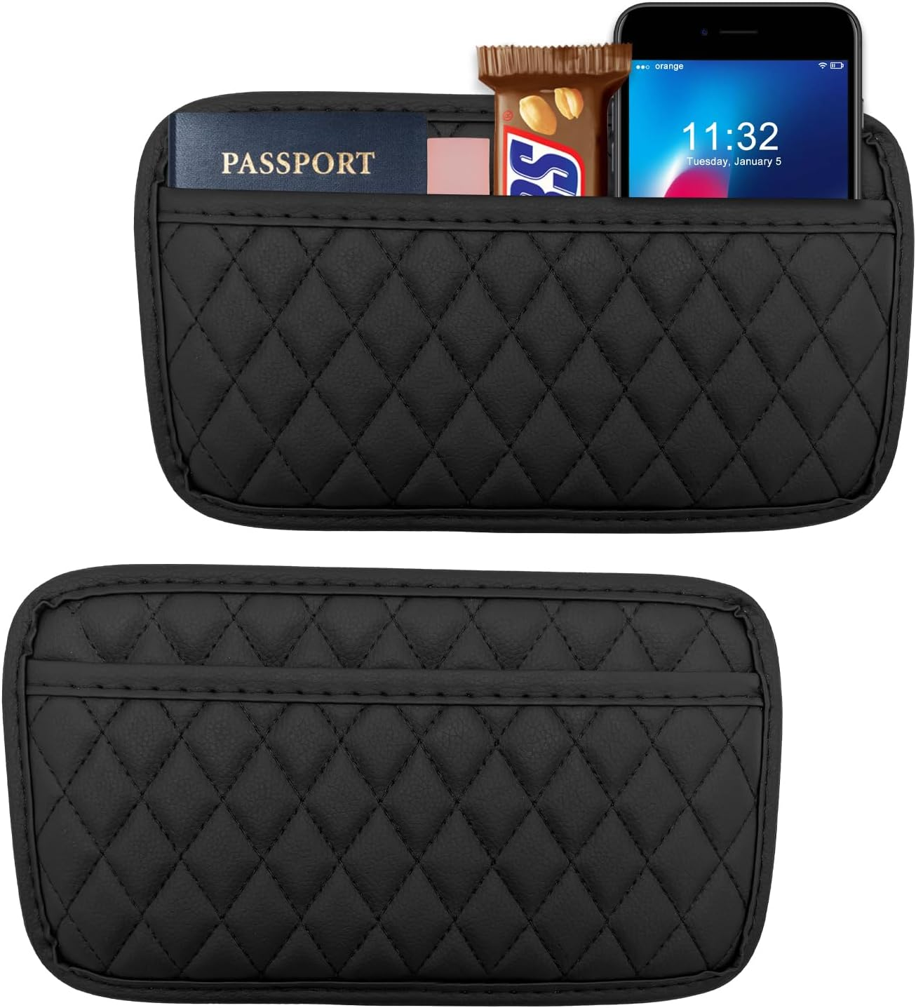 2PCS Car Side Pocket Organizer, Leather Auto Seat Storage Bag for Cell Phone Sunglasses, Waterproof Document Holder Tray Pouch for Vehicle Seat Gap Filler, Car Accessories (Large)