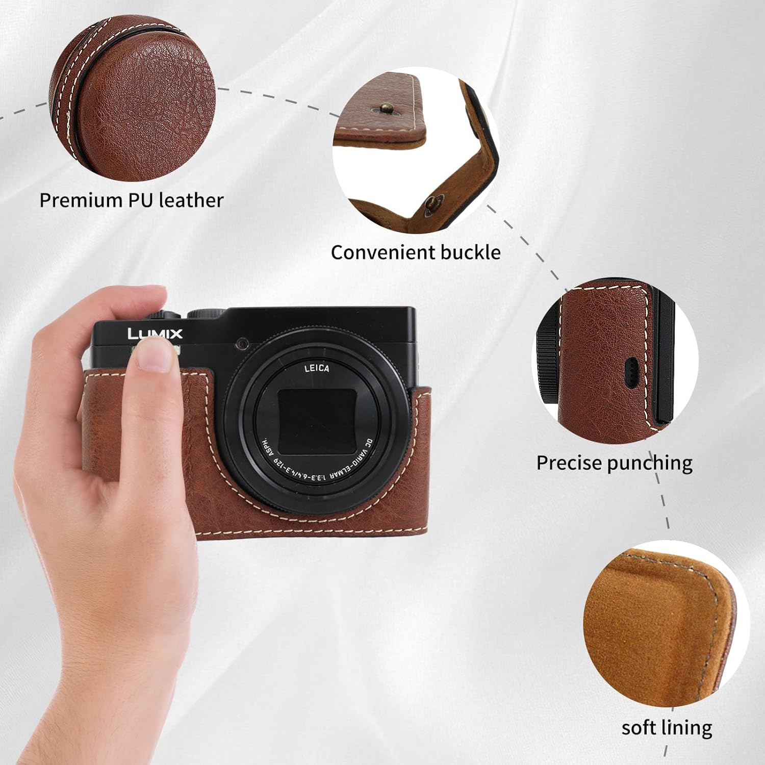 VOVMOEYA for Panasonic Lumix DC-TZ99/ZS99 Case - PU Leather Scratch-Resistant Cover for Lumix TZ99/ZS99 Case, with Removable Protective Cover, Adjustable Shoulder Strap - Black image number 5