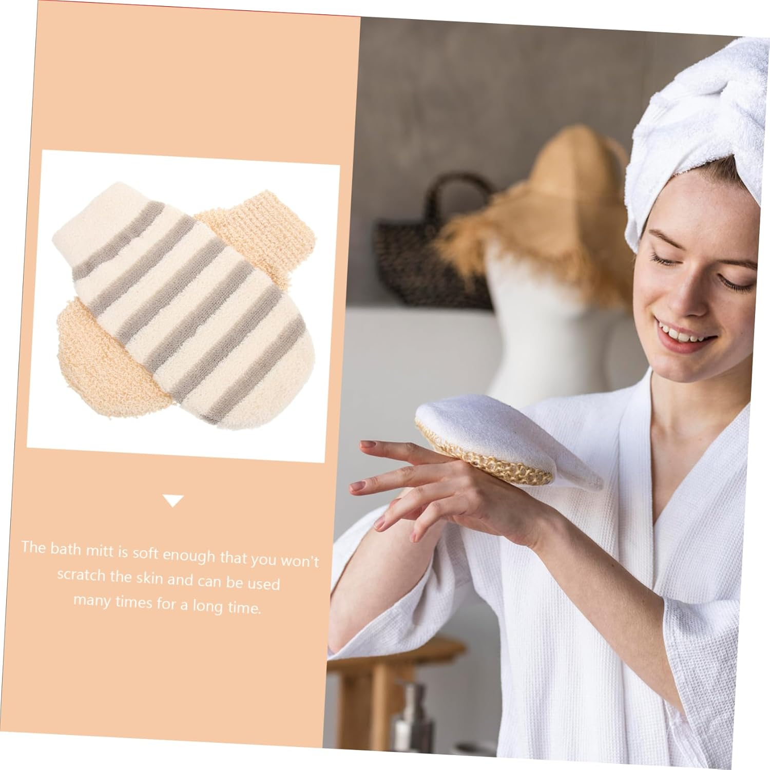 TOBBOMEY 2Pcs Exfoliating Body Scrub Gloves Shower Mitts for Gentle Skin Cleansing and Exfoliation Suitable for Skin Types for Daily Use Bath Shower Essentials image number 3