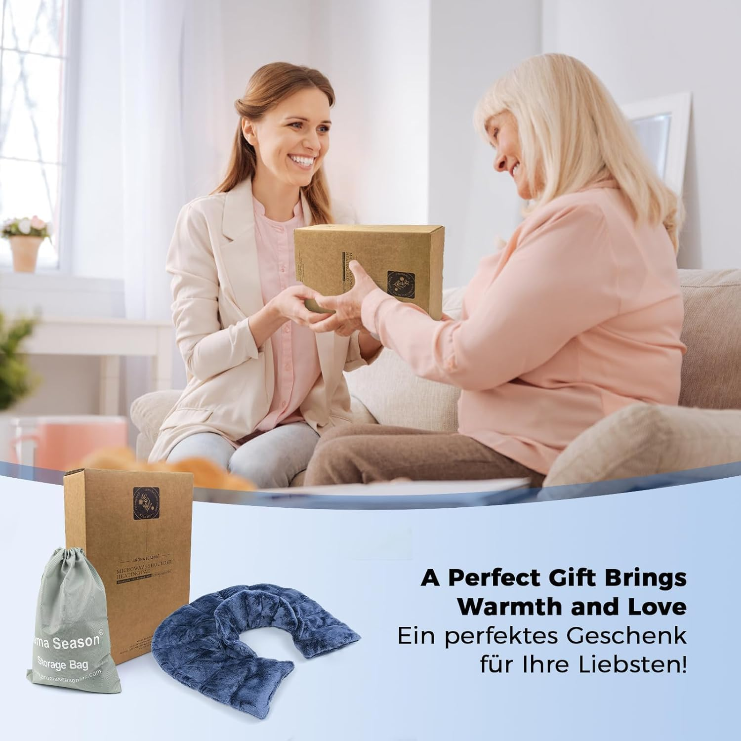 Microwavable Heating Pad for Neck and Shoulders, Microwave Heat Pack, Flaxseed Wheat Bag Heated Neck Wrap for Heat&Cold Therapy, 100% Natural Fillings(Blue)