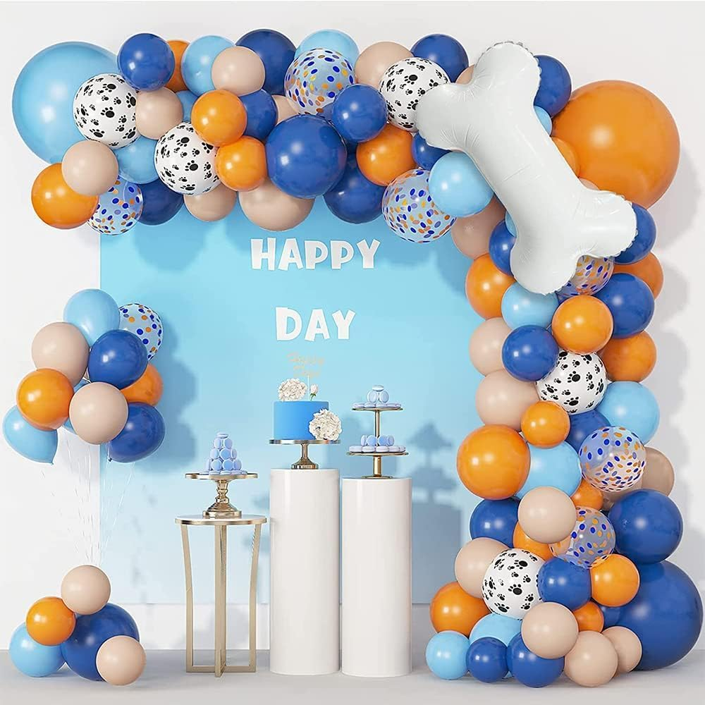 WODJR 117Pcs Dog Paw Balloon Garland Dog Paw Party Decorations Blue Orange Balloon Garland Puppy Balloon Garland Bone Balloon Paw Balloons Blue Orange Balloons for Paw Dog Puppy Party Supplies image number 5