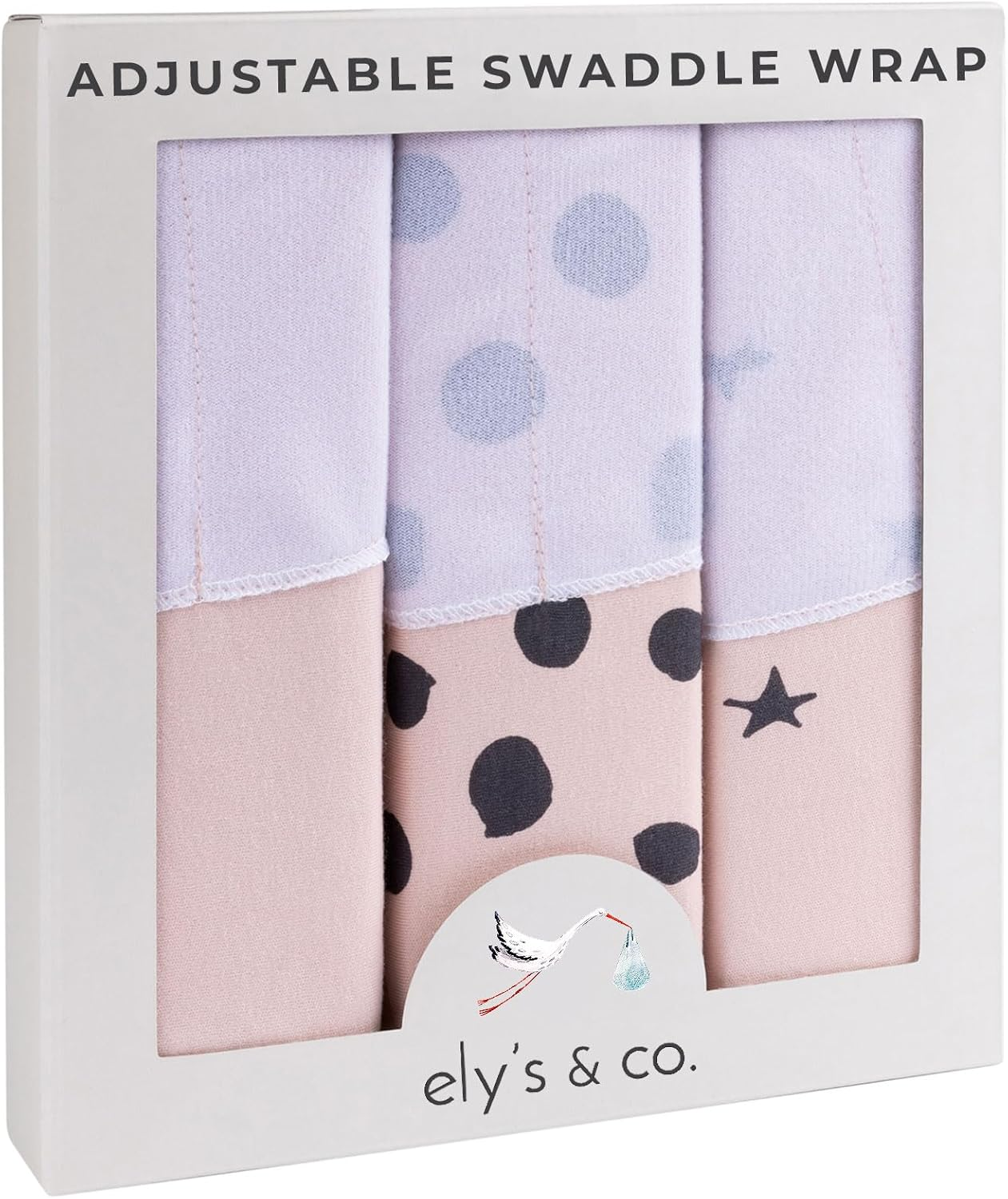 Ely'S & Co. Adjustable Swaddle Blanket Infant Baby Wrap Set 3 Pack 0-3 Monthsfor Baby Girl Black and Blush Pink Combo By image number 5