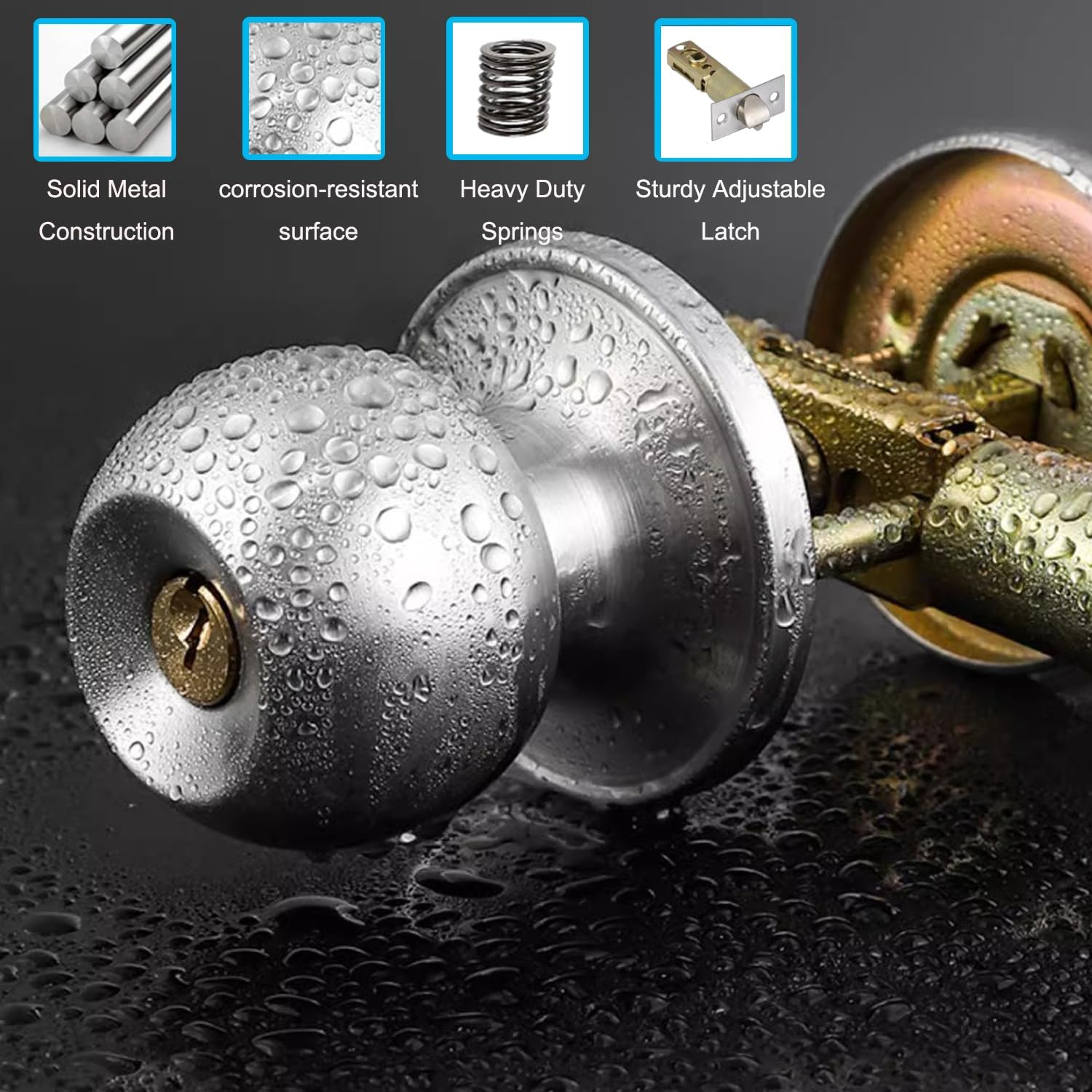 Winbay Door Knob with Lock and Key, Keyed Entry Door Lock Set, Interior and Exterior Entrance Door Lock in Solid Stainless Steel, Brass Cylinder, for Front Door, Bedroom, Bathroom, Satin Nickel image number 6