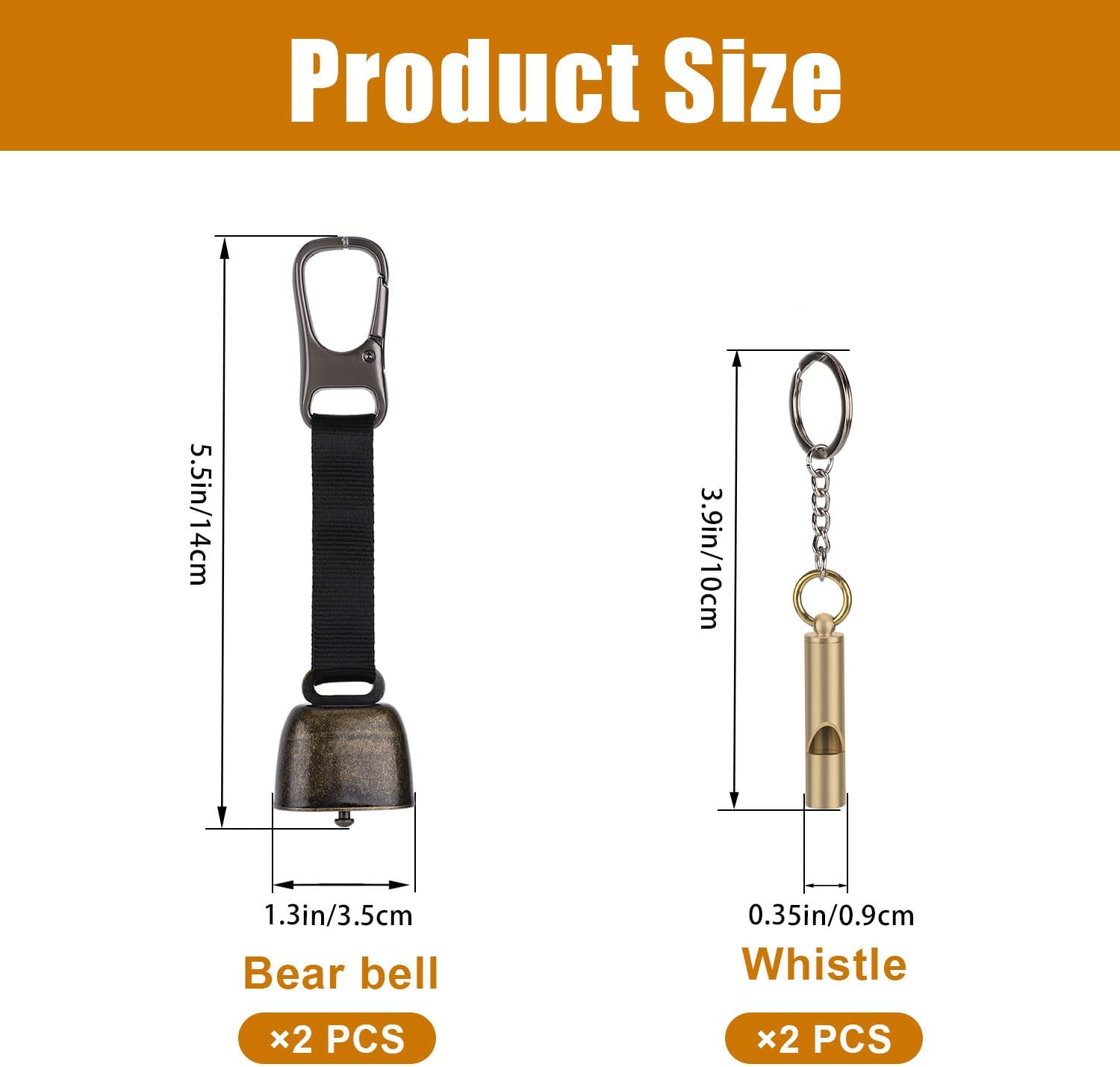 2 Pair Bear Bell and Whistle, Loud Bear Bell Emergency Whistle Bear Bells Carabiner for Hiking Camping Outdoor Fishing Climbing Mountain Bike Survival Travel image number 2