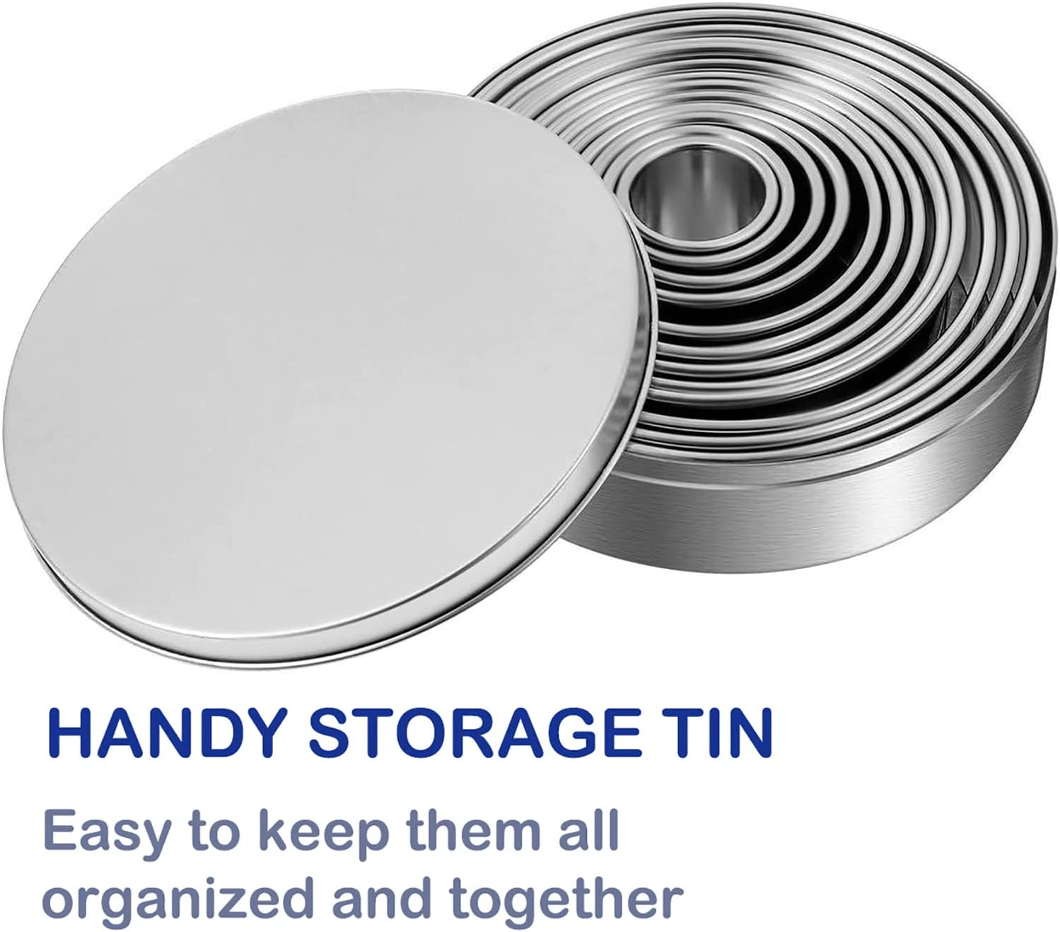 14Pcs round Cookie Biscuit Cutter Set round Cookie Cutters of Different Sizes for Donuts and Scones, Stainless Steel Metal Ring Baking Molds, Stainless Steel Cookie Cutters and Dough Cutters. (Iron Box)