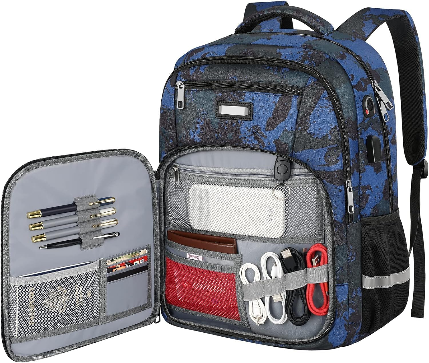 Laptop Backpack for Men, Large Travel Backpack TSA Friendly anti Theft Backpacks with USB Charging Port, Water-Resistant Bag Daypack for Work, 17.3Inch Approved Computer Bookbag & Notebook - Camo Grey image number 7