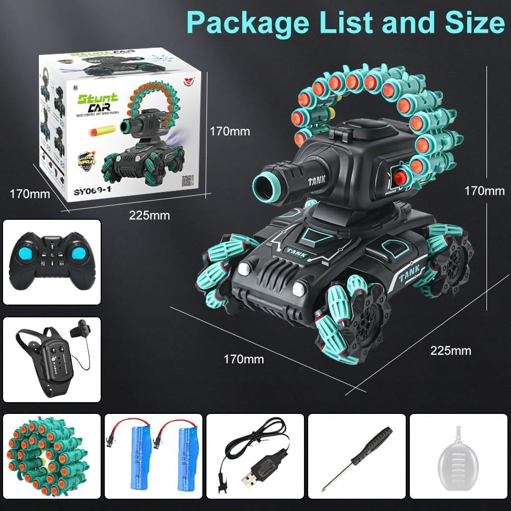B-Qtech RC Tank Remote Control Tank for Kids Toys 6 8-12 Boys, 2.4Ghz Gesture Sensing RC Stunt Cars Toys with Foam Darts Shooting Bullet, RC Drift Car with Spray, Music & Light, Gifts for Boys Adults image number 2