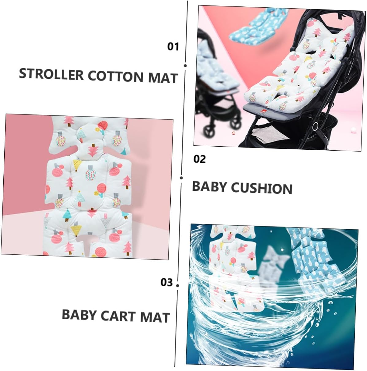 Breathable Cotton Cushion Pad for Stroller Pushchair with Cartoon Print Lightweight Soft Seat Liner Mat Reducing Shake Double-Sided Comfort Protector for All Seasons image number 6