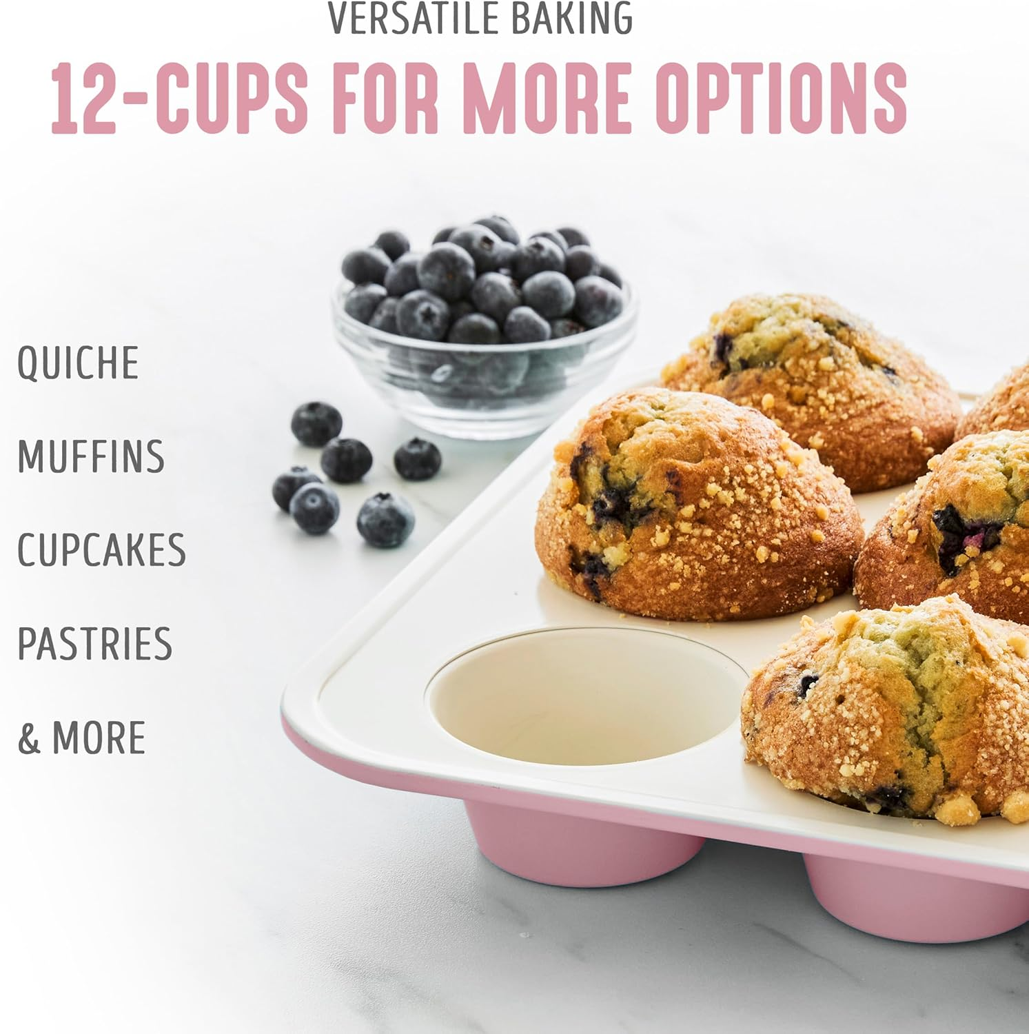 Greenlife Bakeware Healthy Ceramic Nonstick, 12 Cup Muffin and Cupcake Baking Pan, Pfas-Free, Pink image number 2