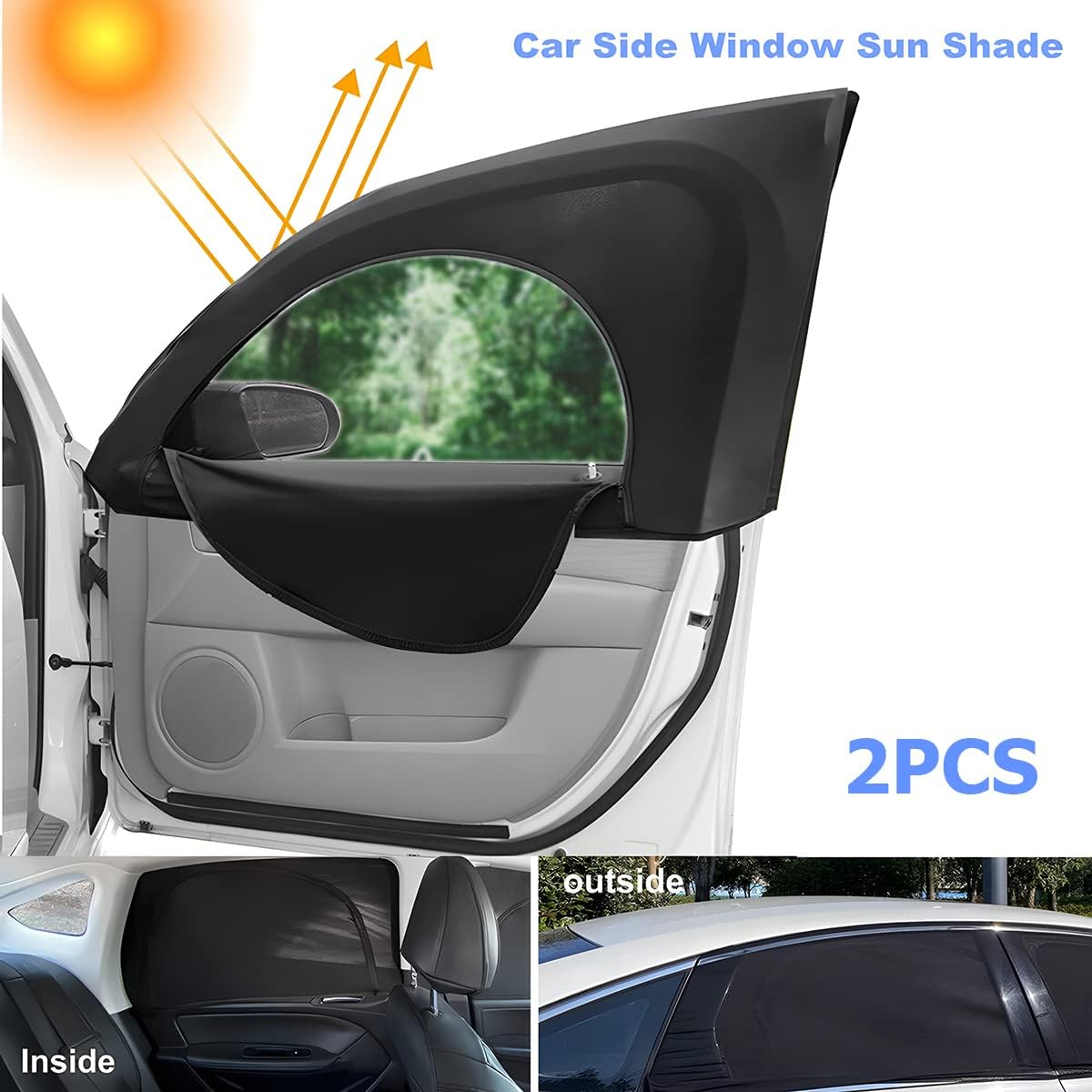 Loyaforba 2Pcs Car Window Shade, Zipper Breathable Side Sun Mesh, Auto Stretchy Front Rear Curtain Rays Cover Screen for Baby, Universal Vehicle Camping Privacy Protection (Rear/35.4''&times;20.5''), Black image number 1