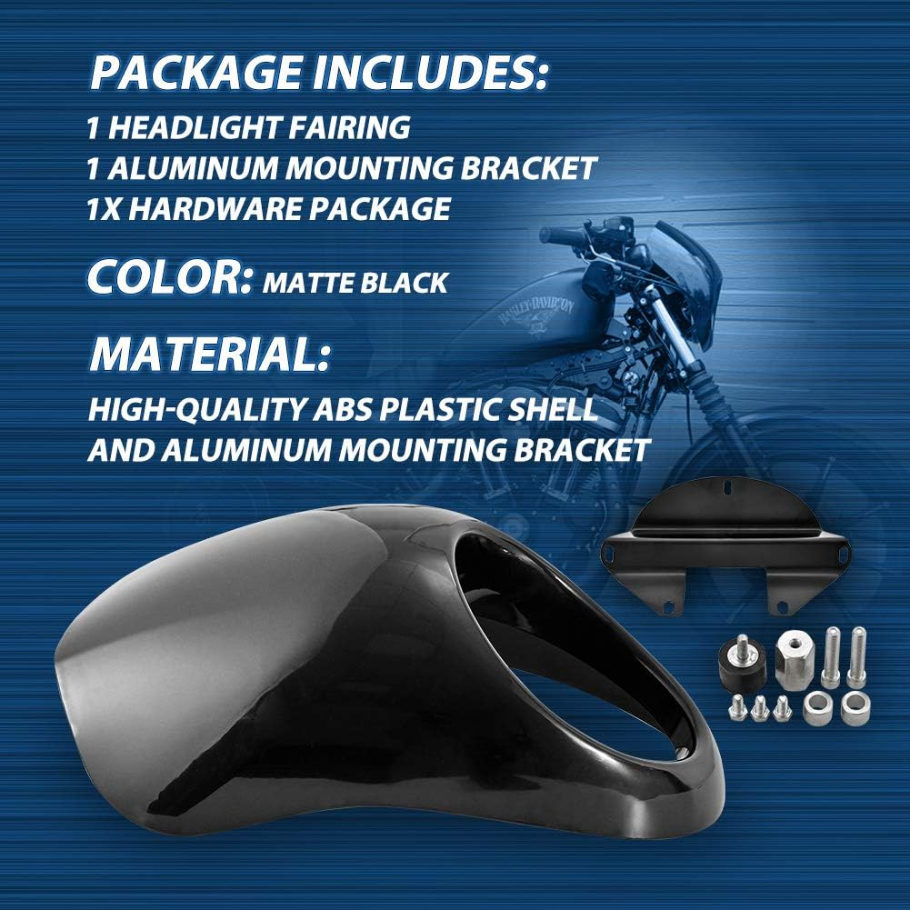 Katur Headlight Fairing Covers Front Head Light Cowl Fork Mount Headlamp Visor Bracket Kit for 1973 up Harley Sportster Cafe Drag Dyna FX XL image number 4