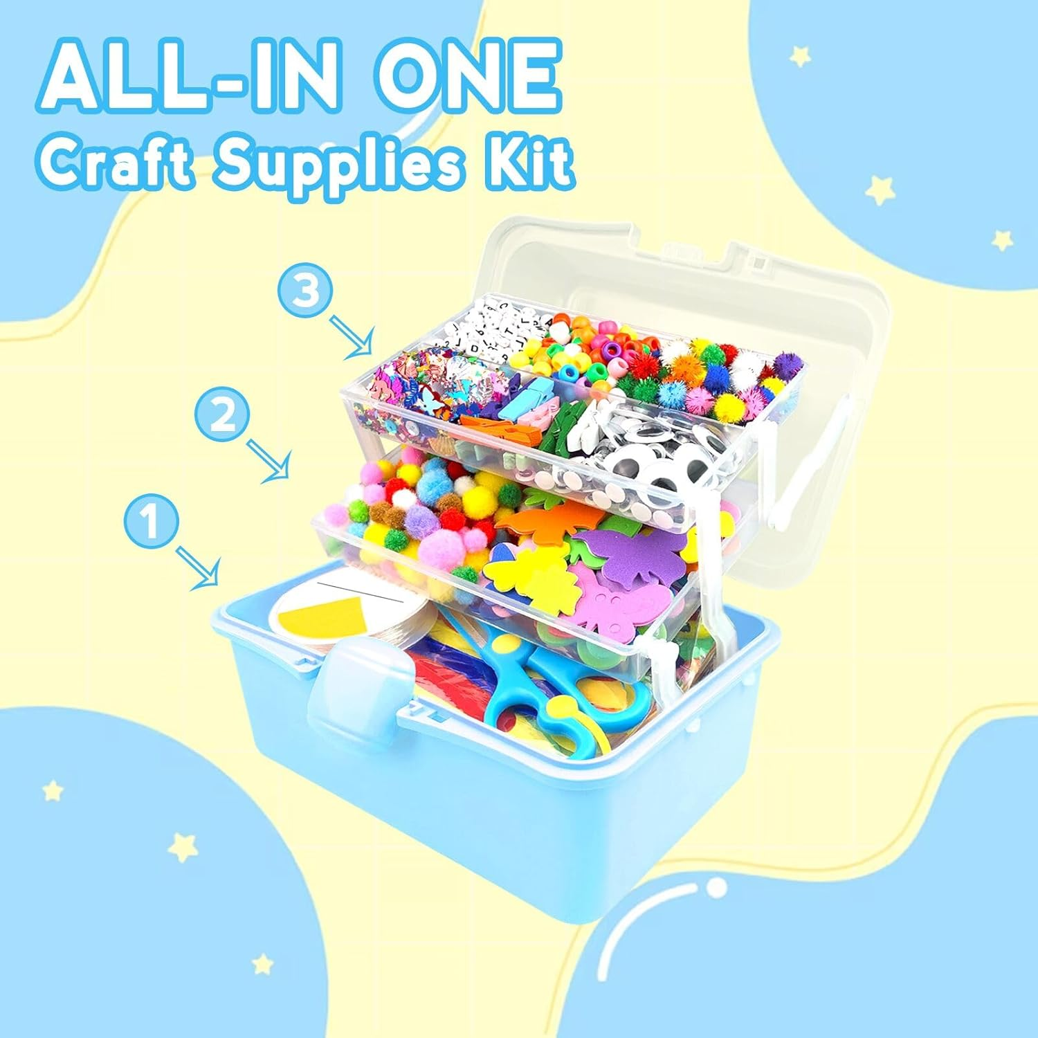 Arts and Crafts Supplies for Kids Crafts Kit with Pipe Cleaners DIY Crafts for Kids Art School Supplies Materials All in Crafting Box Craft Supply Set Gifts for Kid Girls Boys Age 4-8, 8-12 image number 3
