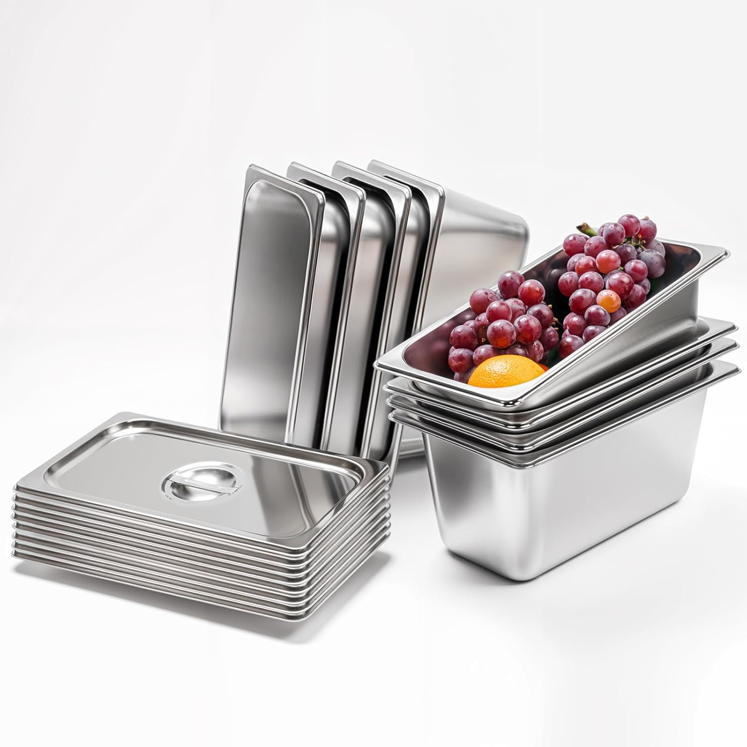 LZONEY 8 Pack Stainless Steel Hotel Pans 1/3 Size X 6" Deep Steam Table Pan with Lids,0.8 Mm Thick anti Jam Pan Stainless Steel Steamer Pan for Party, Restaurant, Hotel image number 3