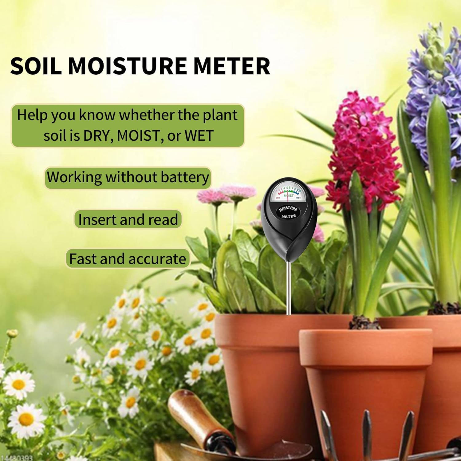 Soil Moisture Meter,Soil Hygrometer for Plants, Soil Water Gauge Meter Indoor Outdoor, Soil Moisture Sensor for Garden, Lawn, Farm Plants Care(Black) image number 5