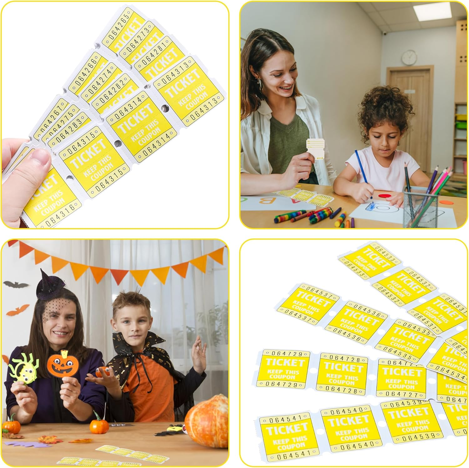 L LIKED 100 Raffle Tickets, 50/50 Double Roll Tickets for Event, Raffles, Carnival, Door Prizes and Class Reward (Yellow) image number 3