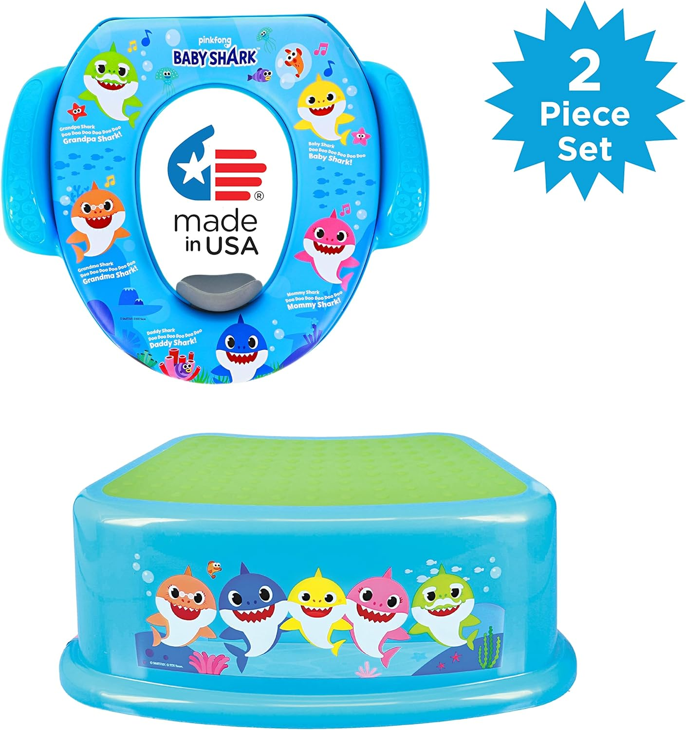Pinkfong Baby Shark 2 Piece Essential Potty Training Set - Soft Toddler Toilet Seat, Step Stool image number 3