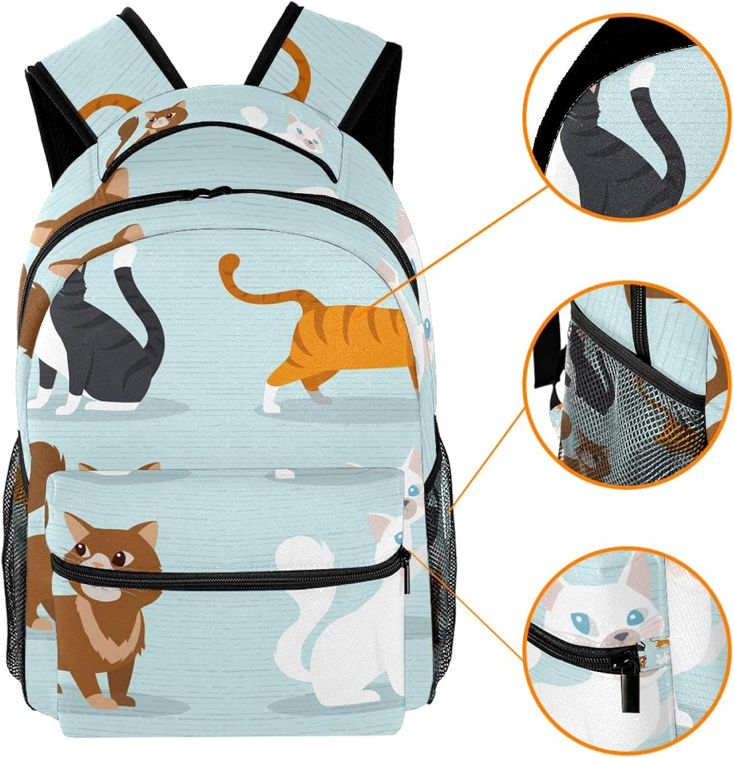 Cat Set Flat Icons Backpack Students Shoulder Bags Travel Bag College School Tote Backpacks