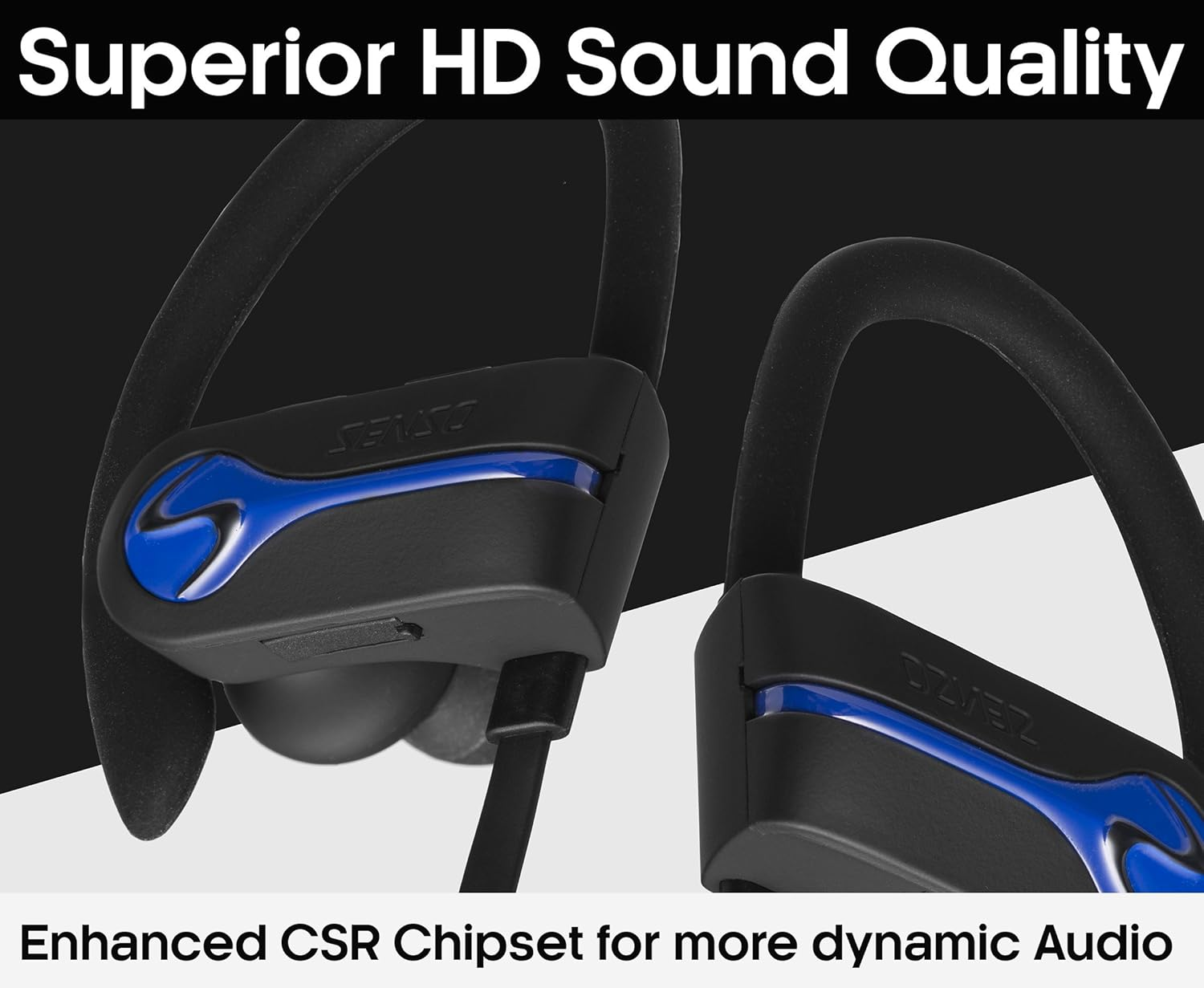 SENSO Bluetooth Wireless Headphones, Best Sports Earphones W/Mic IPX7 Waterproof HD Stereo Sweatproof Earbuds for Gym Running Workout 8 Hour Battery Noise Cancelling Headsets Cordless Heapdhone - Blue image number 2