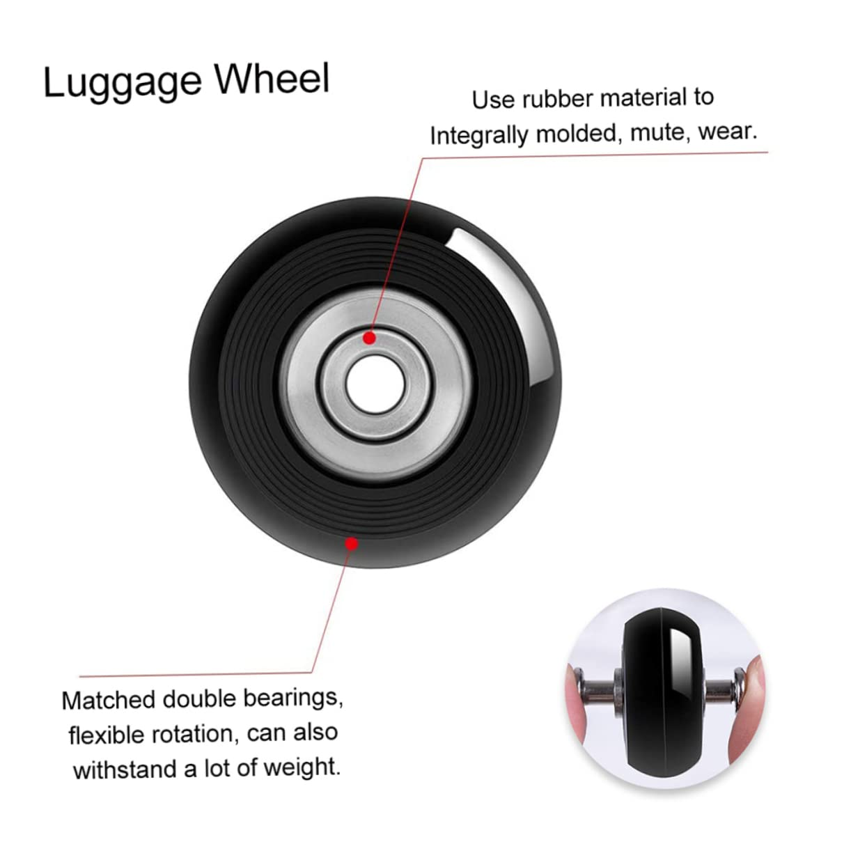 CHILDWEET Luggage Wheel Replacement Kit Rubber Sturdy Caster for Suitcase Repair with High Load Capacity and Quiet Operation for Travel Bags image number 1