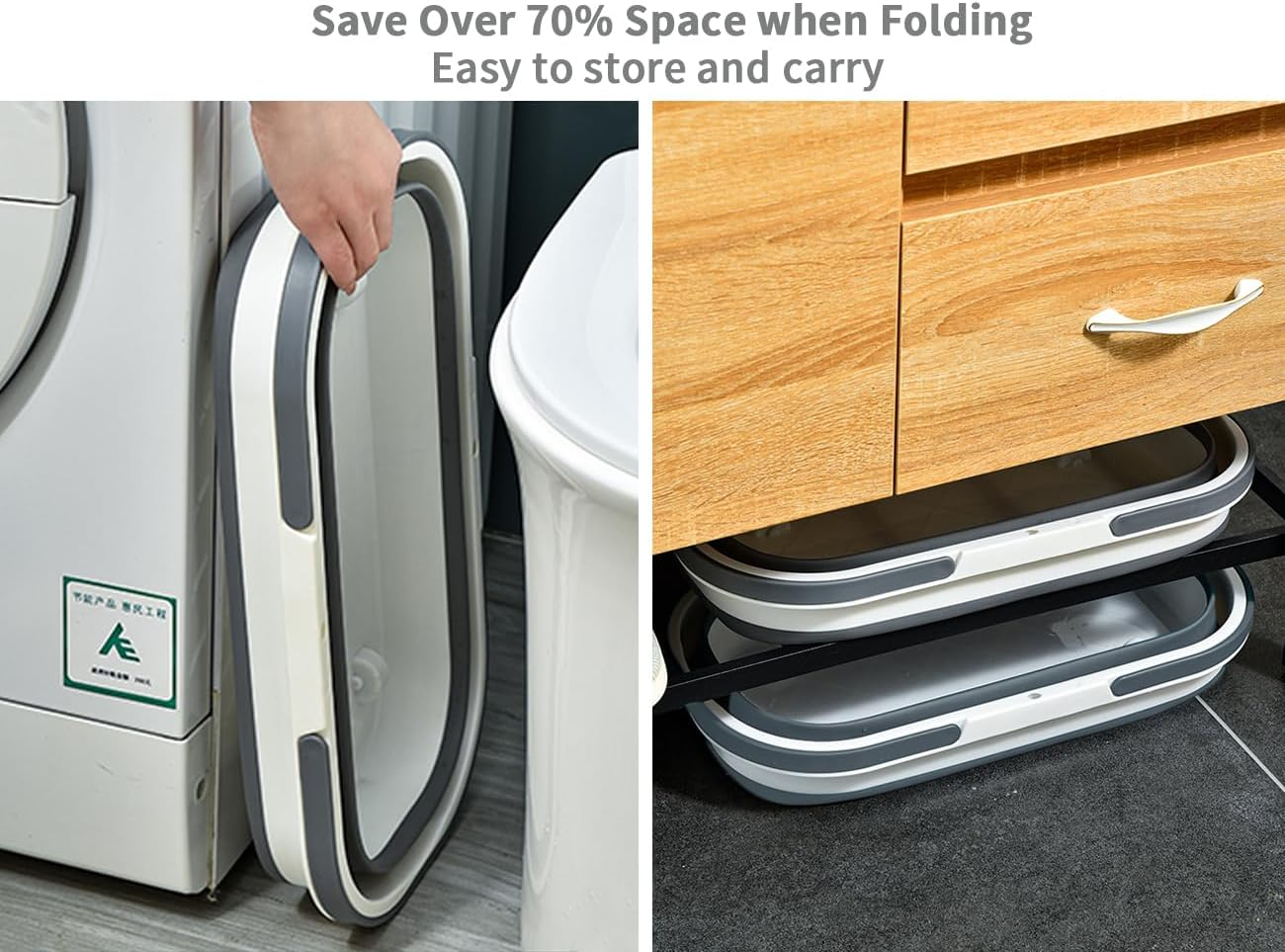 Collapsible Plastic Mop Bucket with Wheels 14L, Portable and Space Saving, Multi-Function House Cleaning, Camping, and Mop Tub, Rectangular Large Capacity (Gery) image number 4