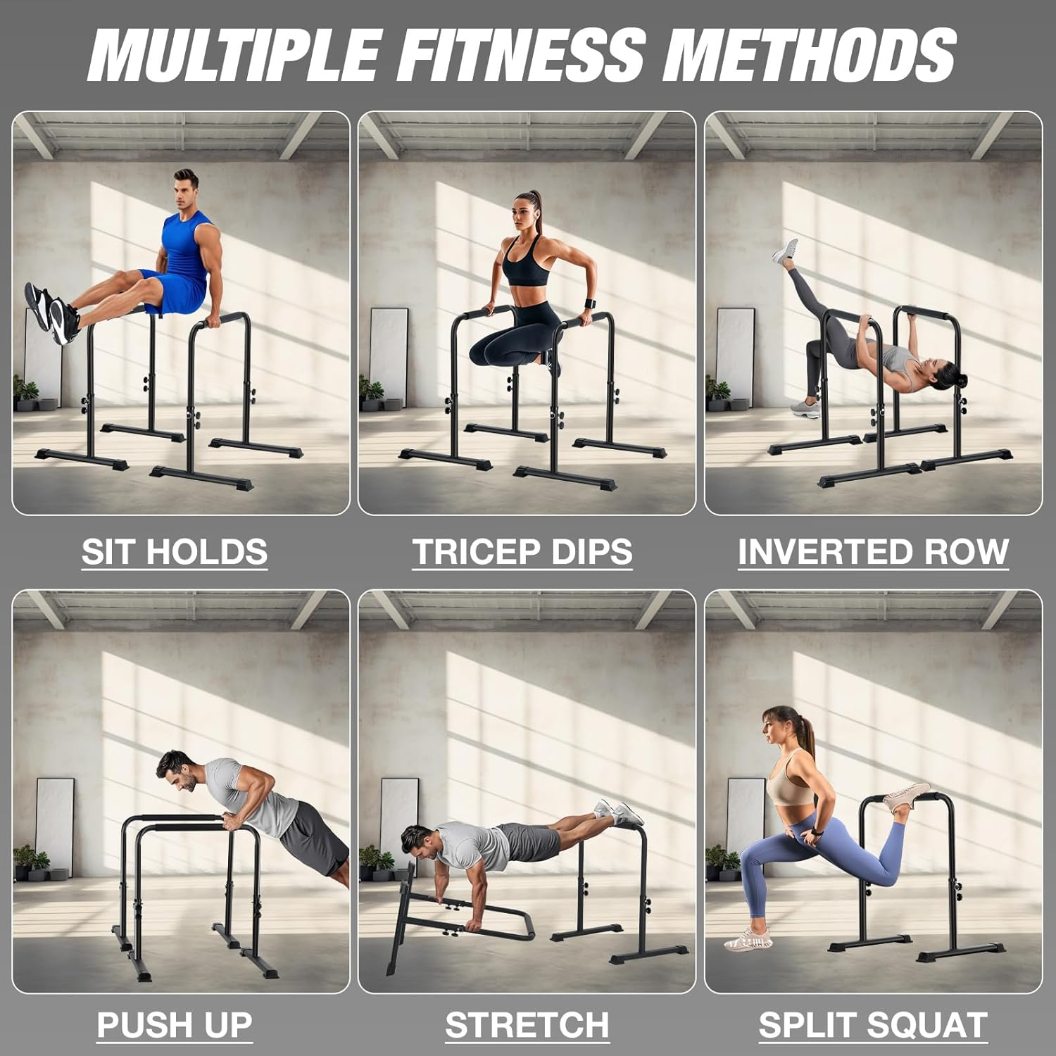 Advwin Dip Bar, 78-99Cm Height Adjustable Dip Station for Full Body Strength Training, Home Gym Workout Station for Push-Ups, L-Sits, Pull-Ups & Core Exercise &ndash; 120Kg Capacity image number 4