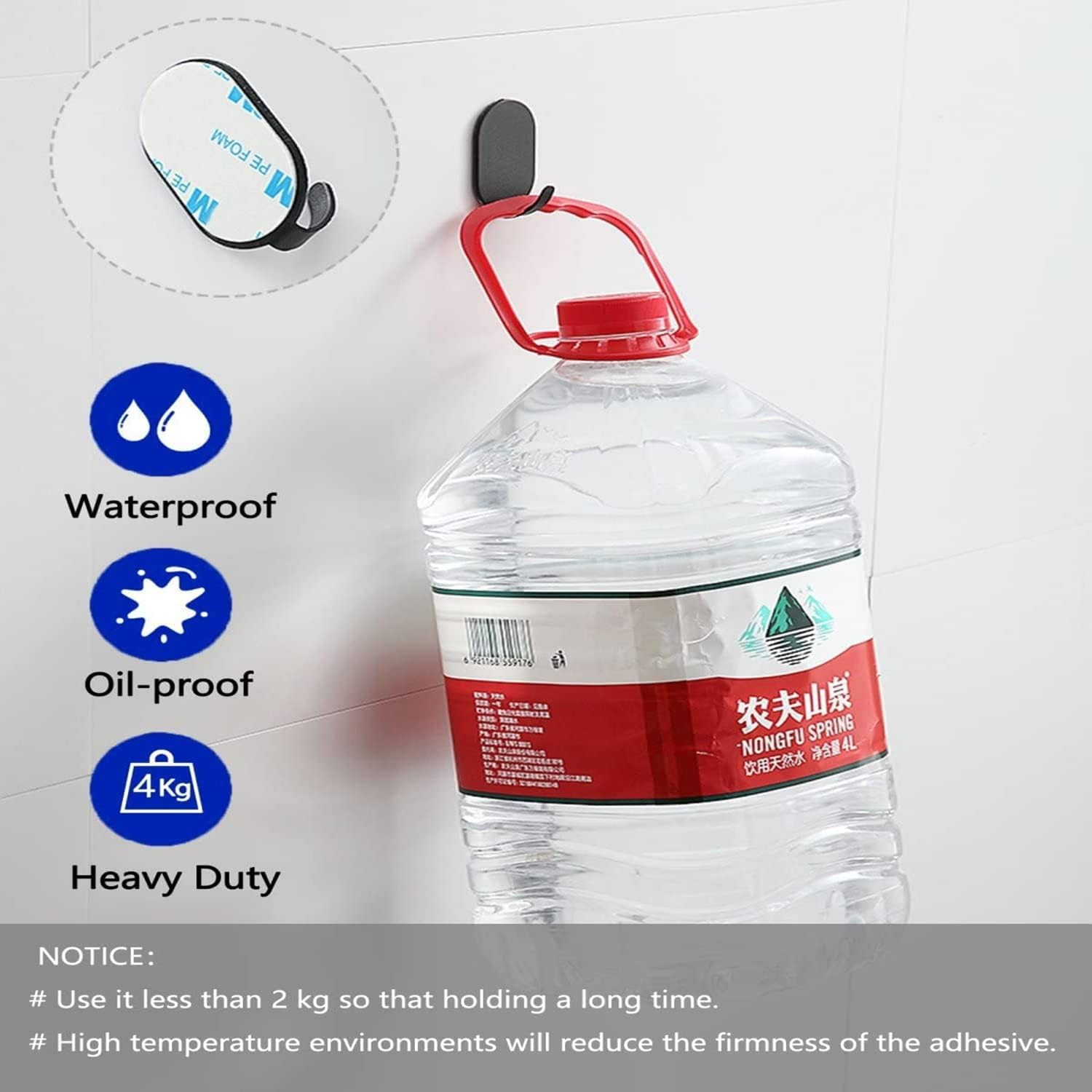 10 Packs Self Adhesive Hook, Heavy Duty Wall Hooks,Durable Strong Carbon Steel Nail Free Sticky Hanger Hooks 3M Adhesive Hooks for Kitchen, Bathrooms, Home, Doors, Office, Closet (White) - Black image number 4