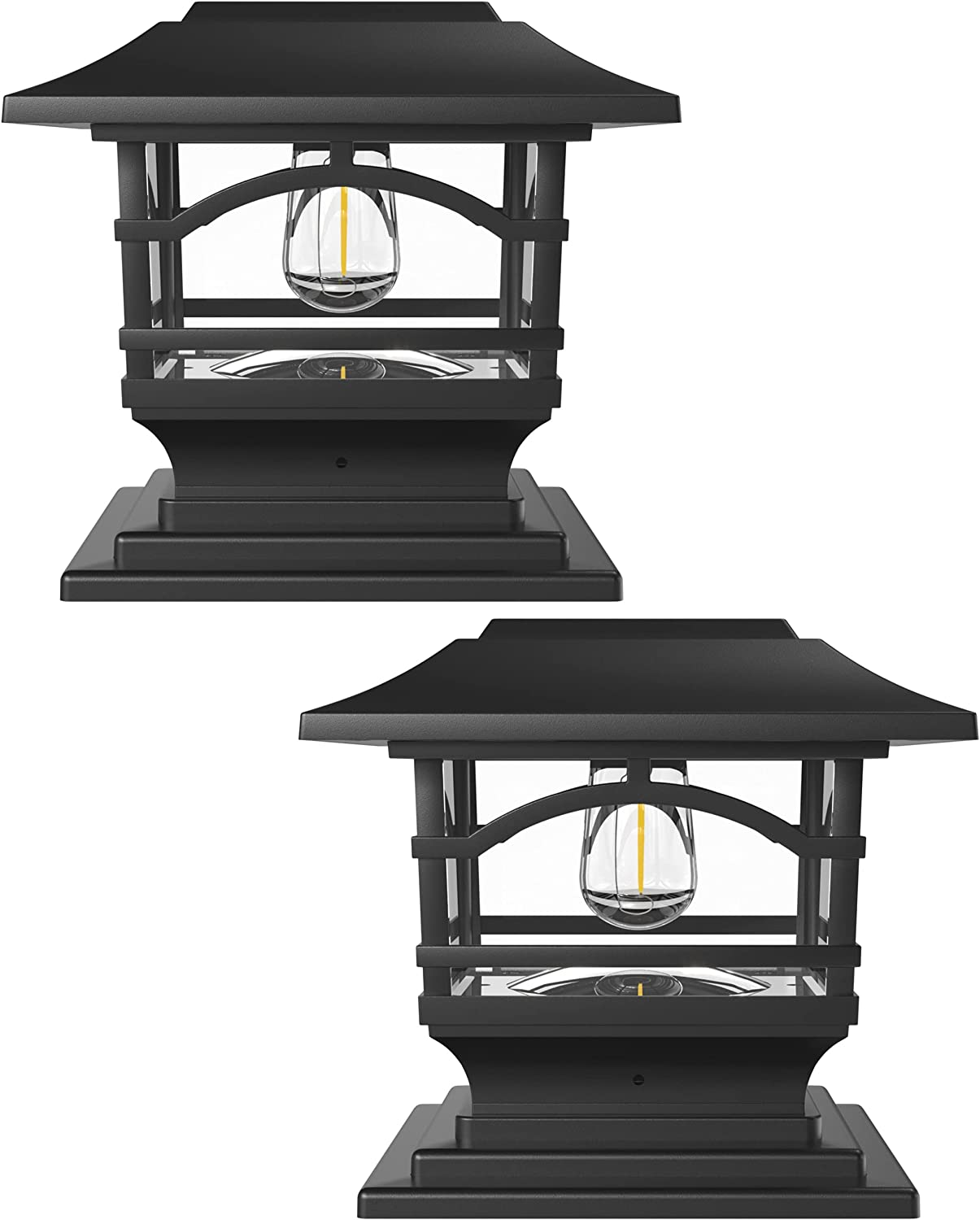 Davinci Lighting Edison Solar Outdoor Post Cap Lights - 4X4 5X5 6X6 - Bright LED Light for Fence Deck Garden or Patio Posts - Slate Black (2 Pack) image number 3