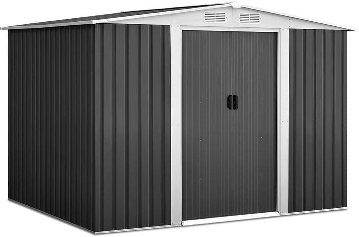Giantz Garden Shed 2.58X2.07X1.78M Storage Box Workshop, Green House Greenhouse Outdoor Shelter Tool Shade, Dome Gable Roof Double Sliding Doors Galvanized Steel