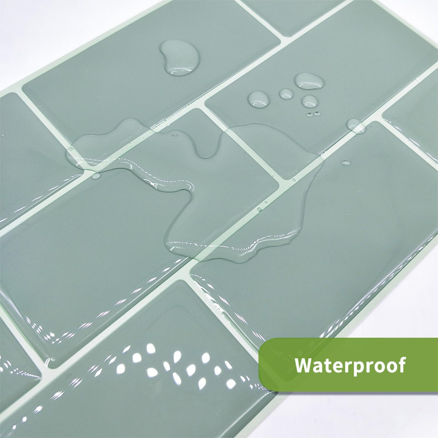 Neukids Pack of 10 30 X 13 Cm 3D Sage Green Tile Stickers, Kitchen Splashback, Adhesive Tiles, Green, 3D Tile Stickers, Waterproof, Beautiful, Kitchen, Bathroom, Laundry Room, Motorhomes, Travel image number 3