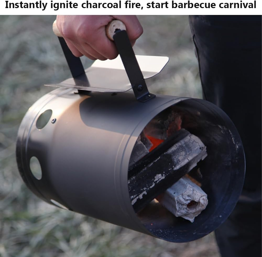 Heavy Duty Charcoal Chimney Starter for BBQ Grill, Fast Fire Starter with Heat-Resistant Handle, Large Capacity for Outdoor Cooking, Briquette & Coal Compatible, Black