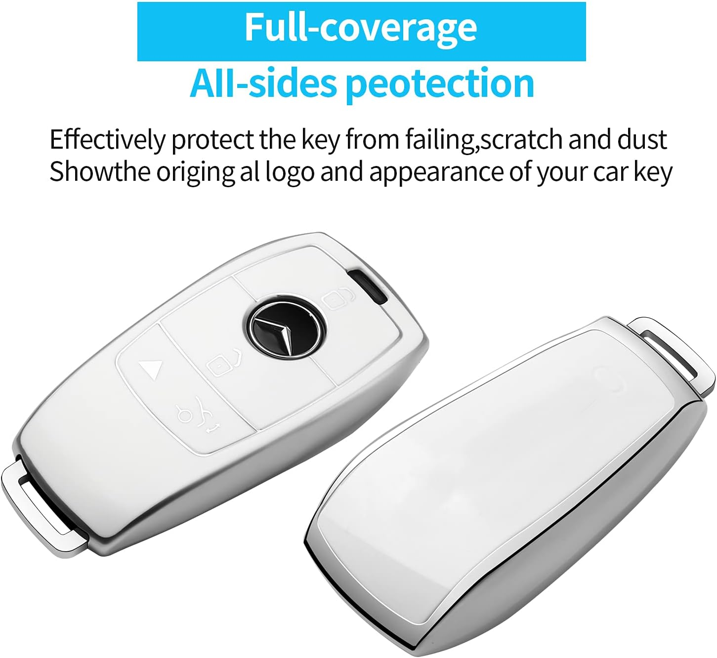 Tukellen for Mercedes Benz Key Fob Cover,Special Soft TPU Key Case Protector Compatible with Mercedes Benz 2017-2021 E-Class 2018-2021 S-Class 2019-2021 A-Class C-Class G-Class-White image number 5