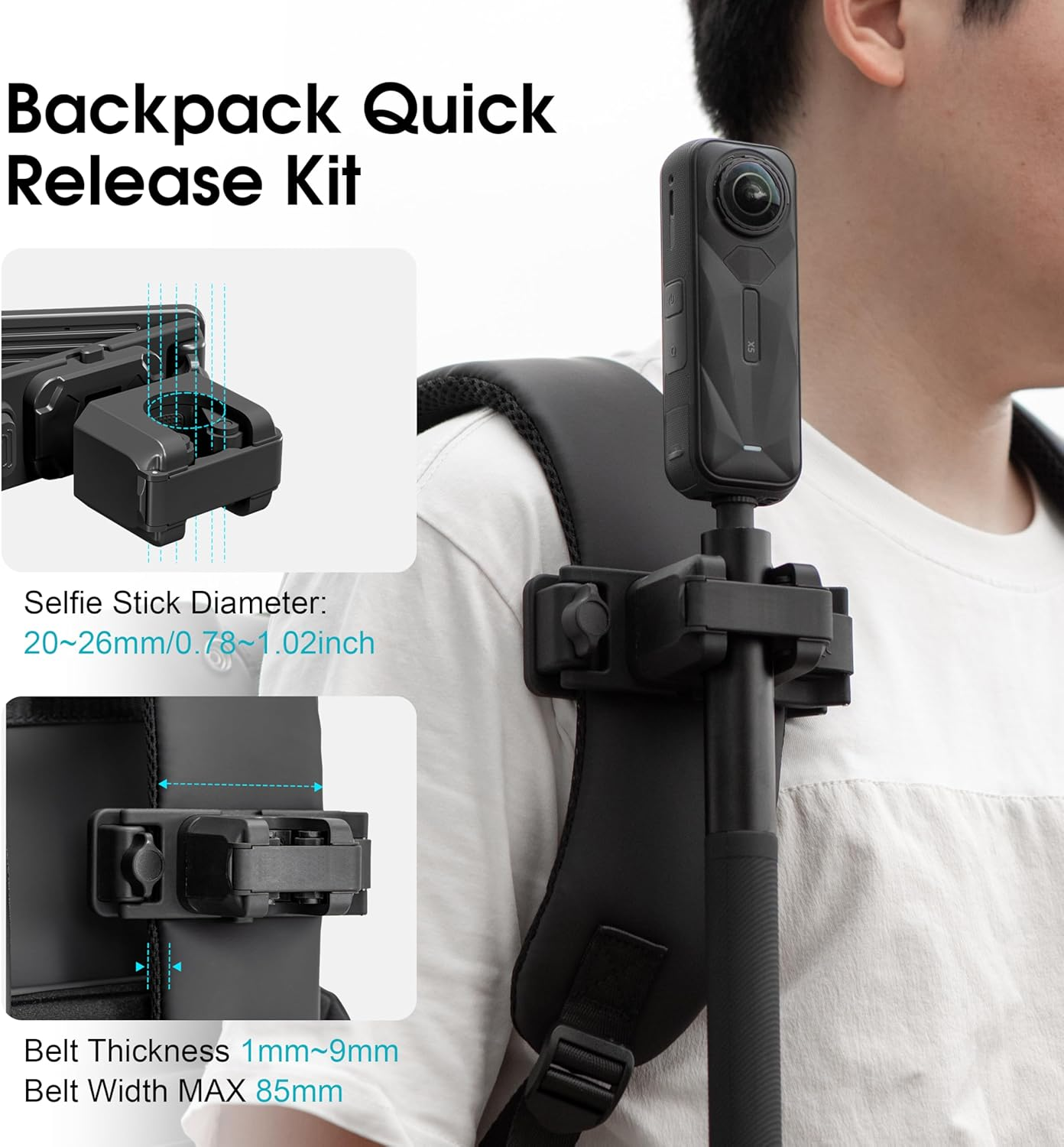 STARTRC VCR Selfie Stick Holster Backpack Strap Clip Mount for Insta 360 X5 X4 Go Ultra ACE Pro 2 Ajustable Quick Release for Pro Hero 13 12 Max 2 for DJI Osmo Nano Action 5 Camera Accessories image number 6